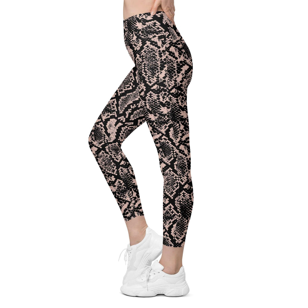 Dusty Pink and Black Snakeskin Leggings With Pockets