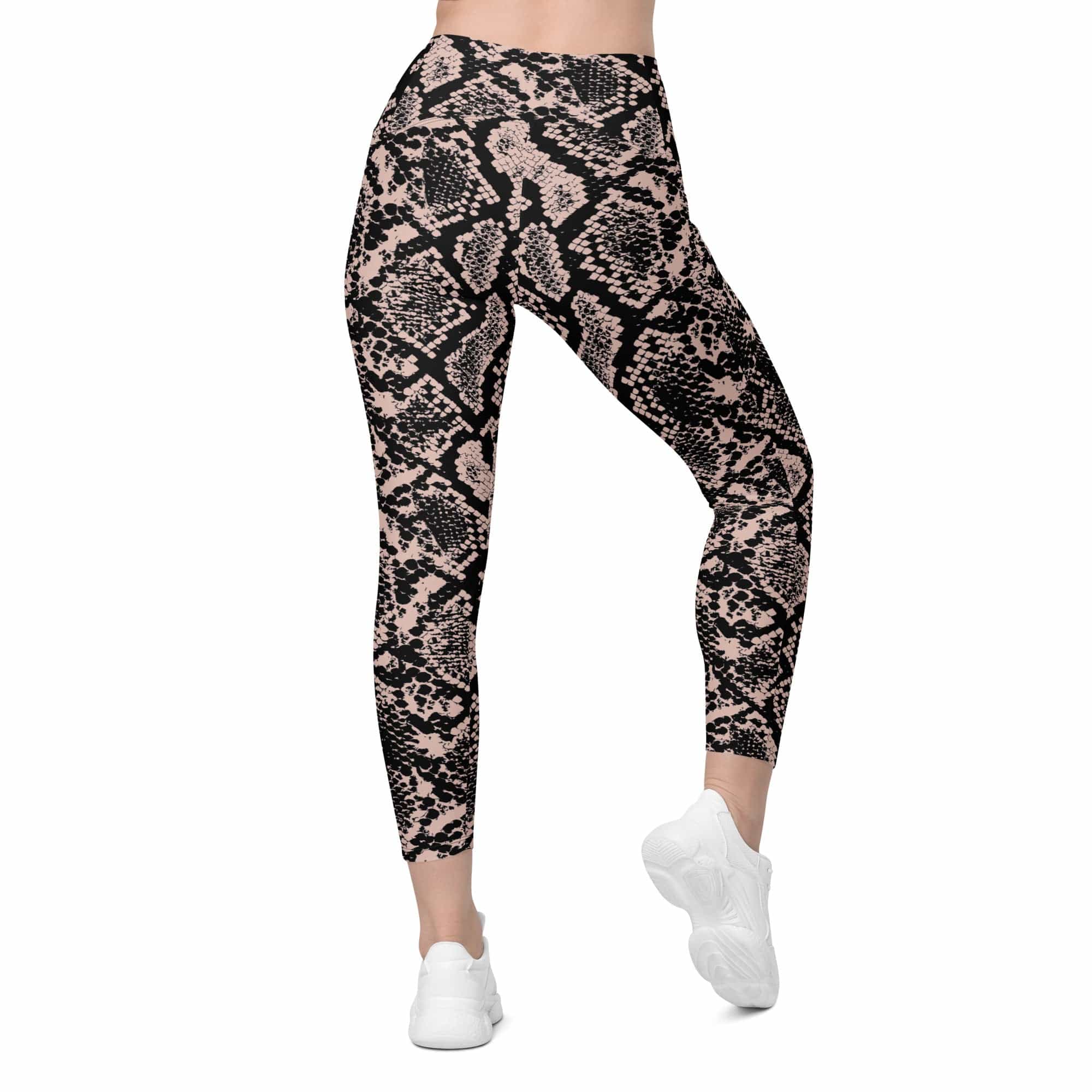Dusty Pink and Black Snakeskin Leggings With Pockets