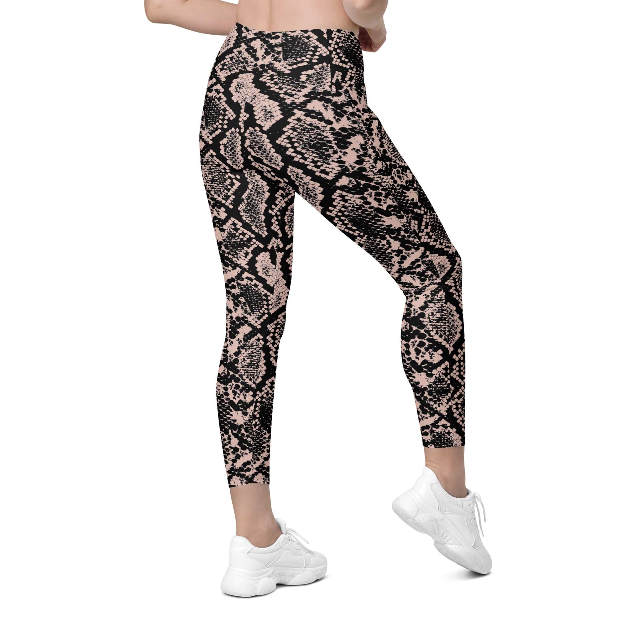 Dusty Pink and Black Snakeskin Leggings With Pockets