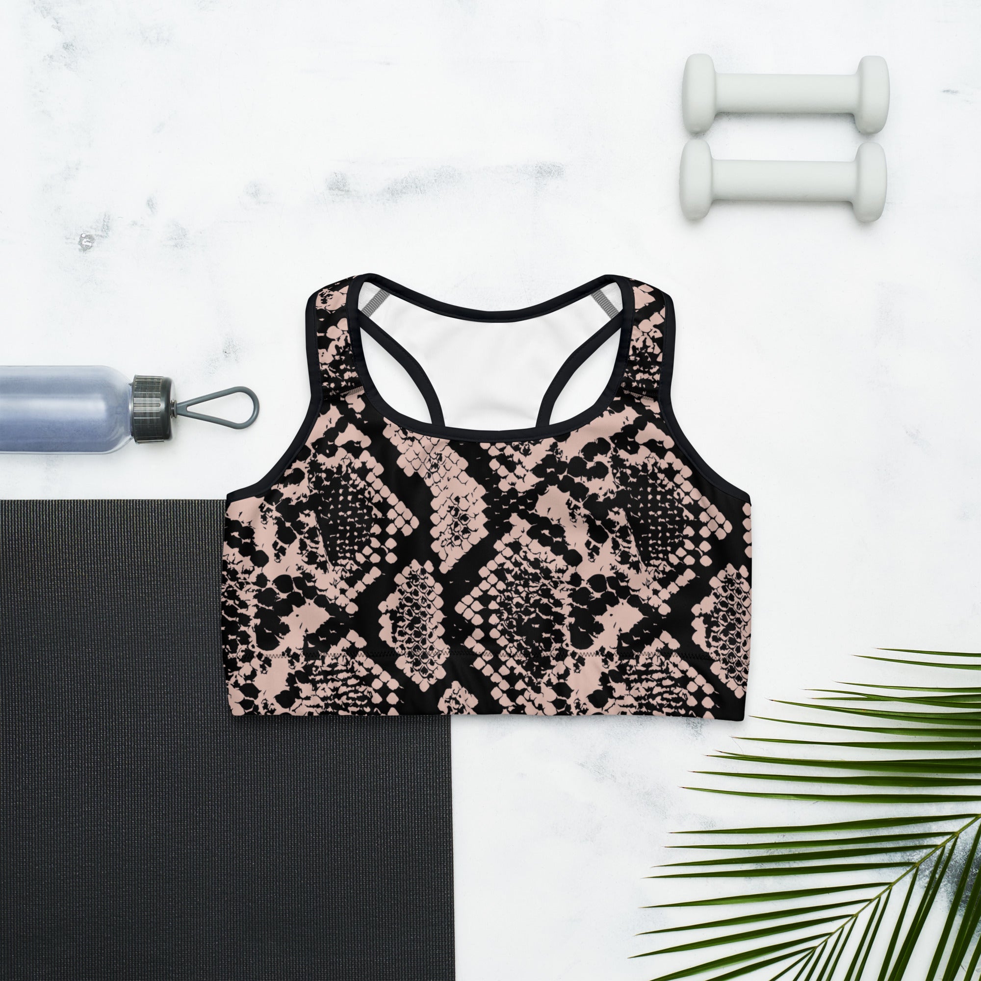 Dusty Pink and Black Snakeskin Sports Bra