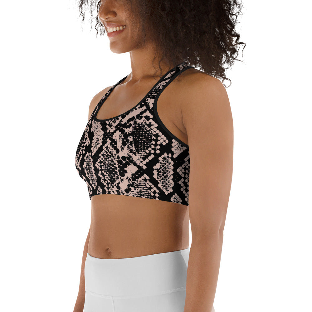 Dusty Pink and Black Snakeskin Sports Bra