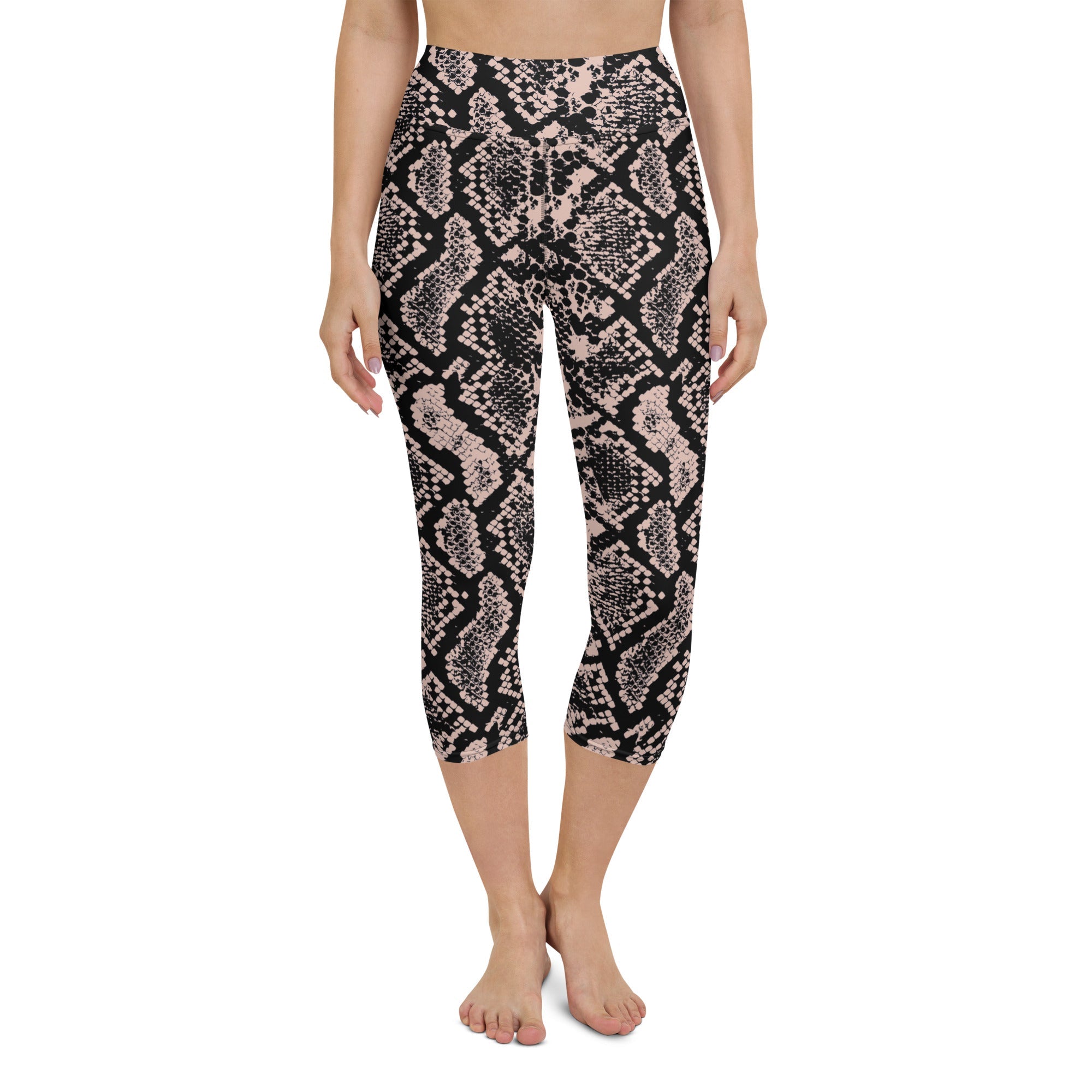 Dusty Pink and Black Snakeskin Yoga Capris