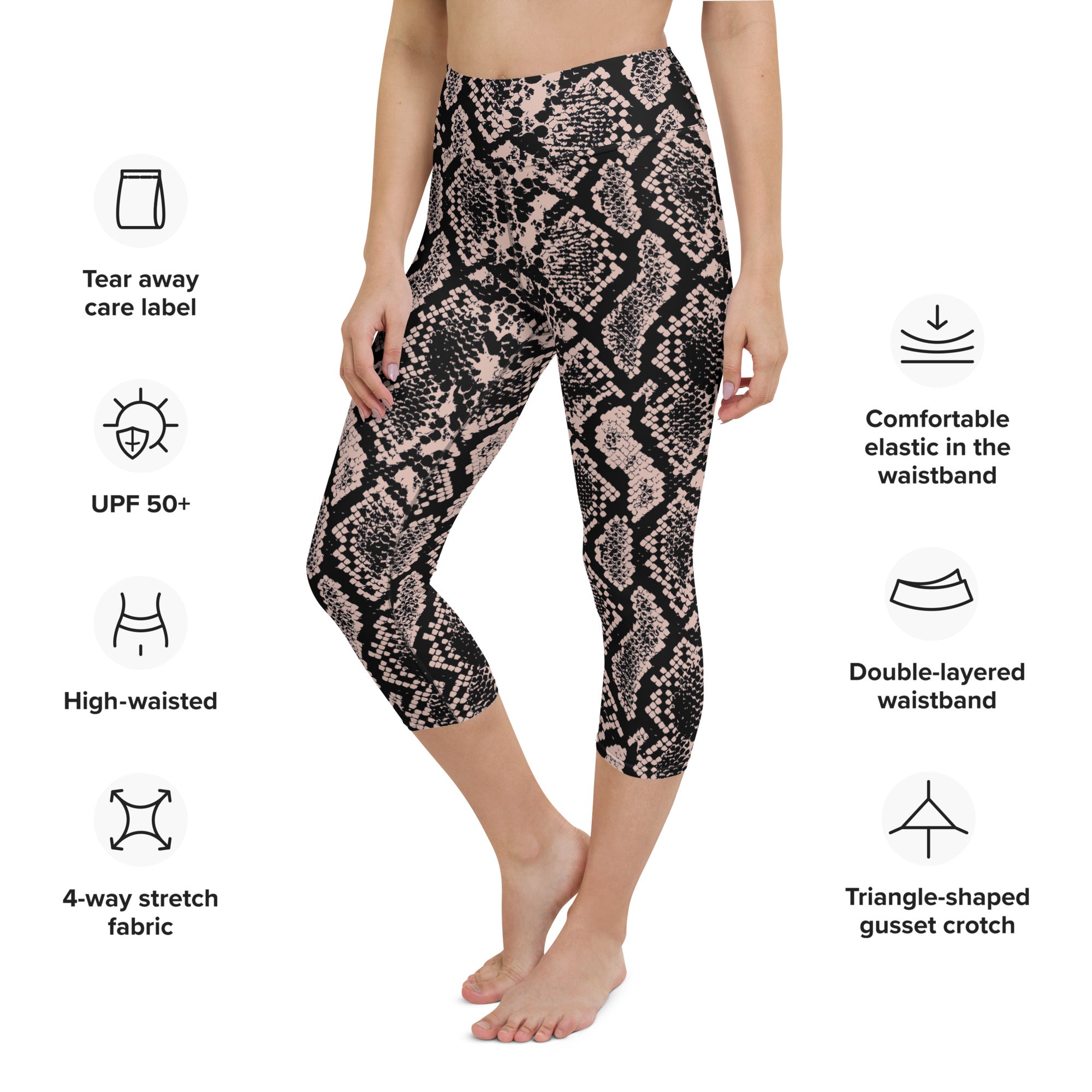 Dusty Pink and Black Snakeskin Yoga Capris