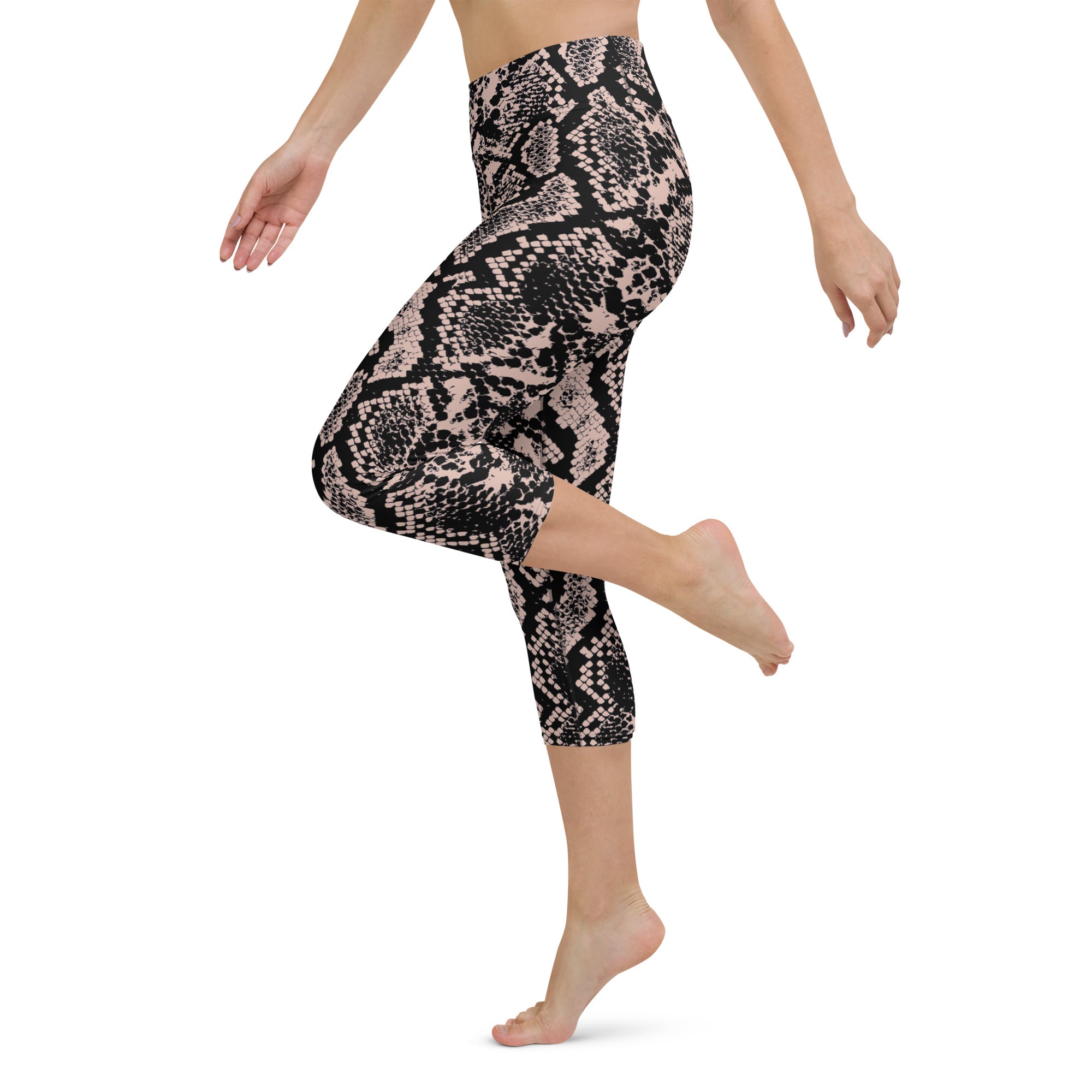 Dusty Pink and Black Snakeskin Yoga Capris