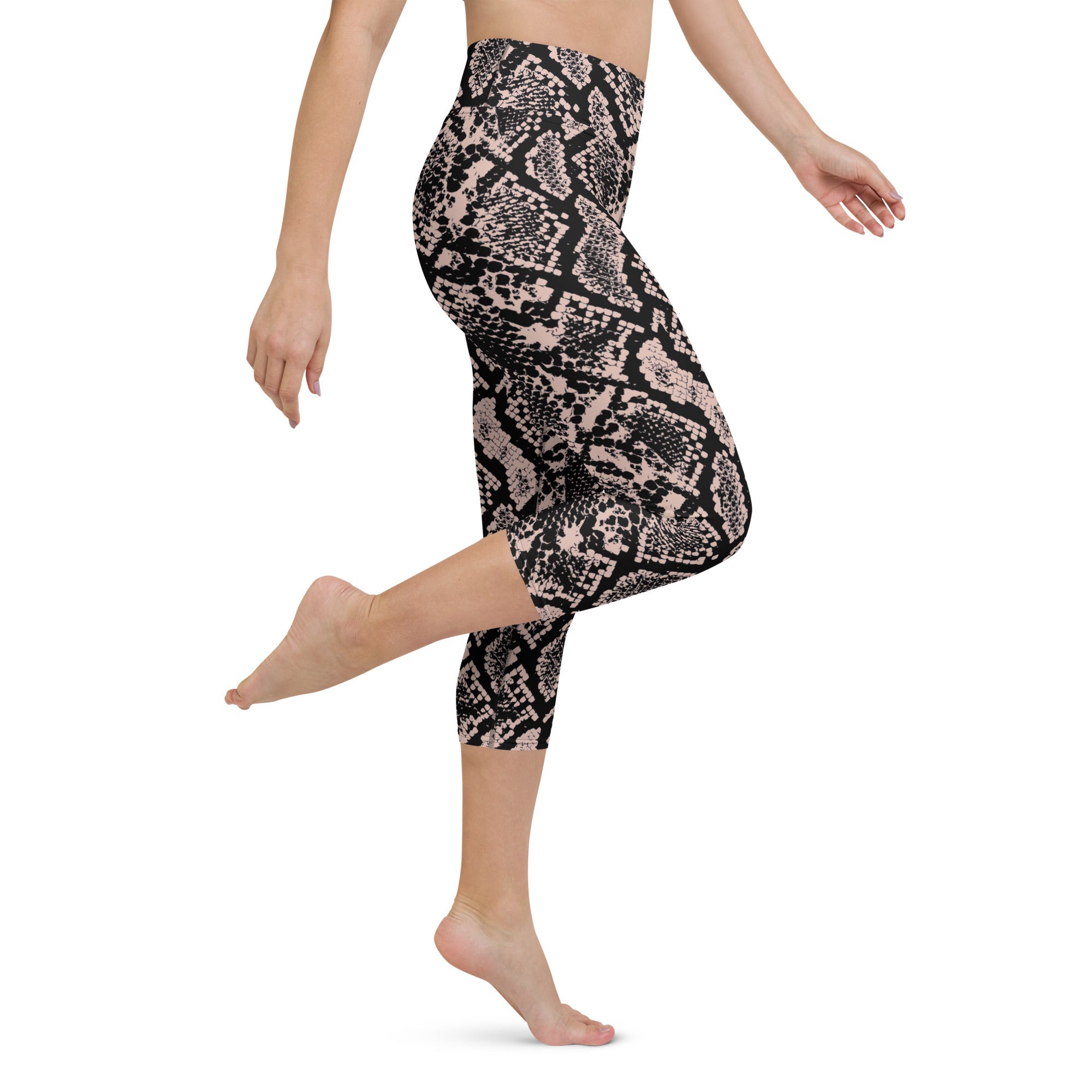 Dusty Pink and Black Snakeskin Yoga Capris