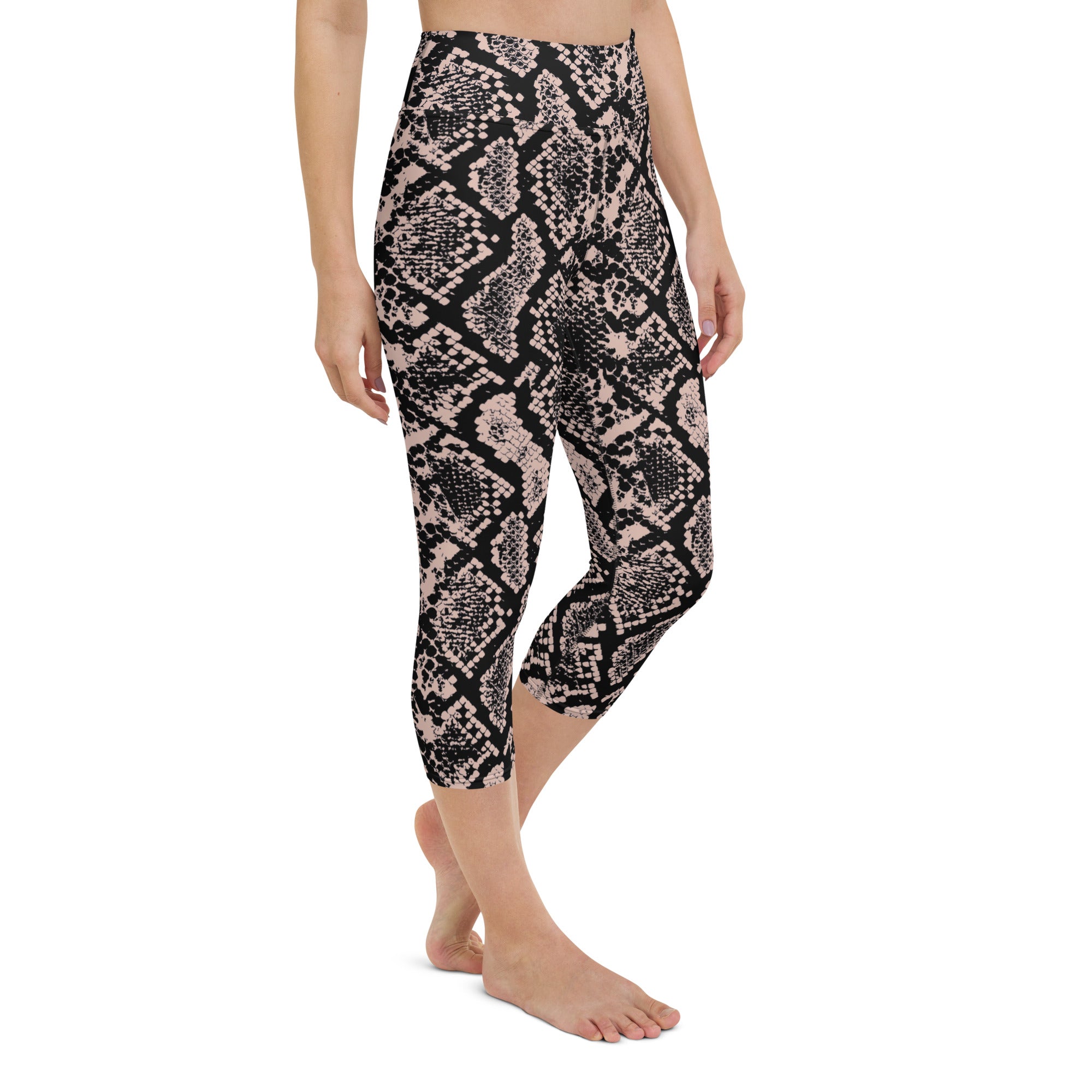 Dusty Pink and Black Snakeskin Yoga Capris