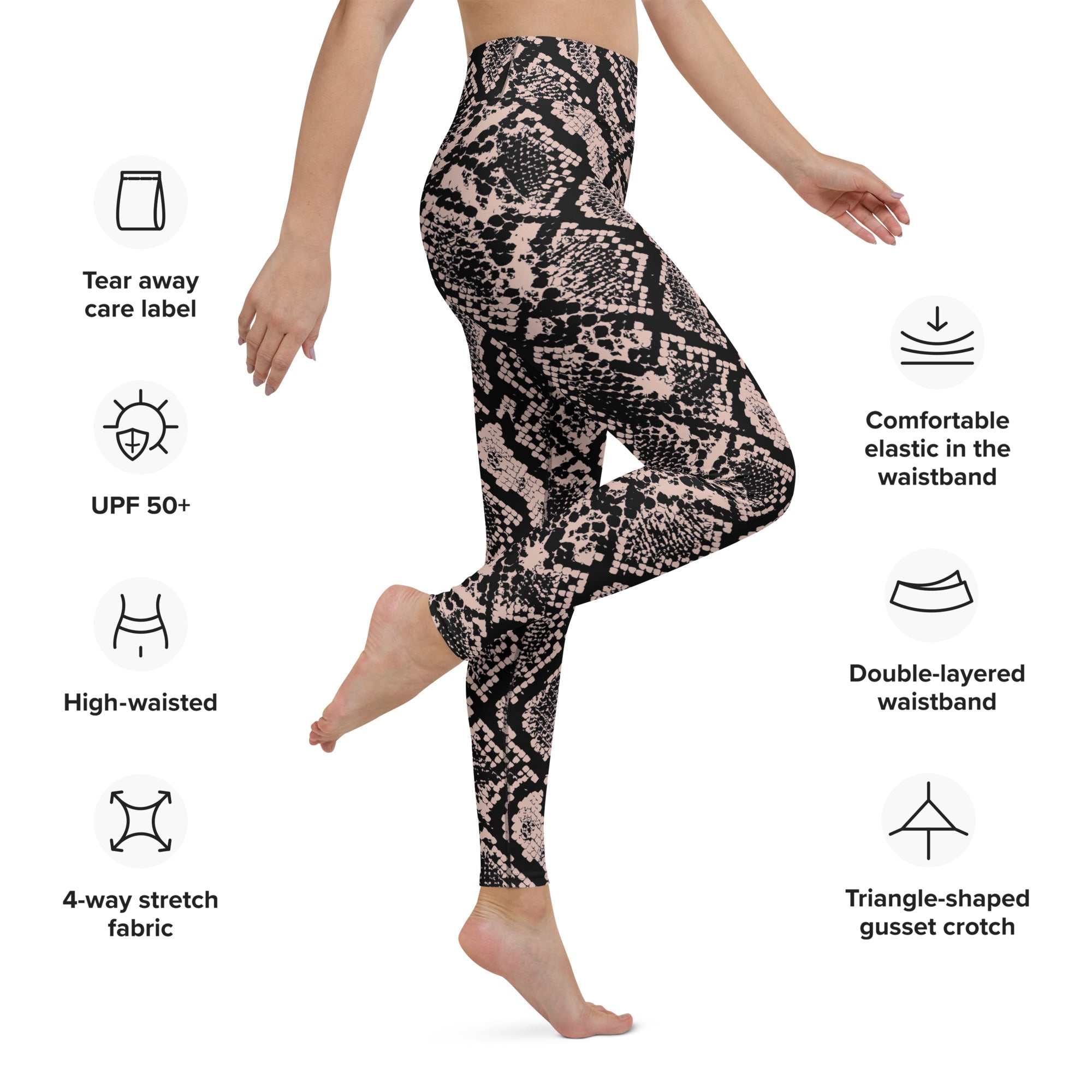 Dusty Pink and Black Snakeskin Yoga Leggings