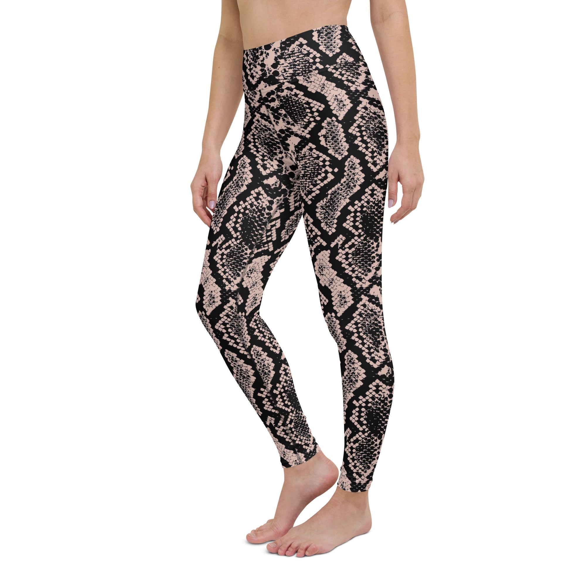 Dusty Pink and Black Snakeskin Yoga Leggings