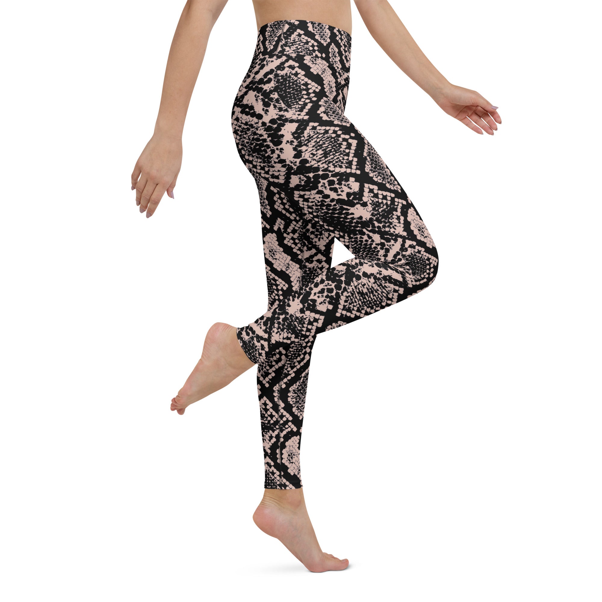 Dusty Pink and Black Snakeskin Yoga Leggings