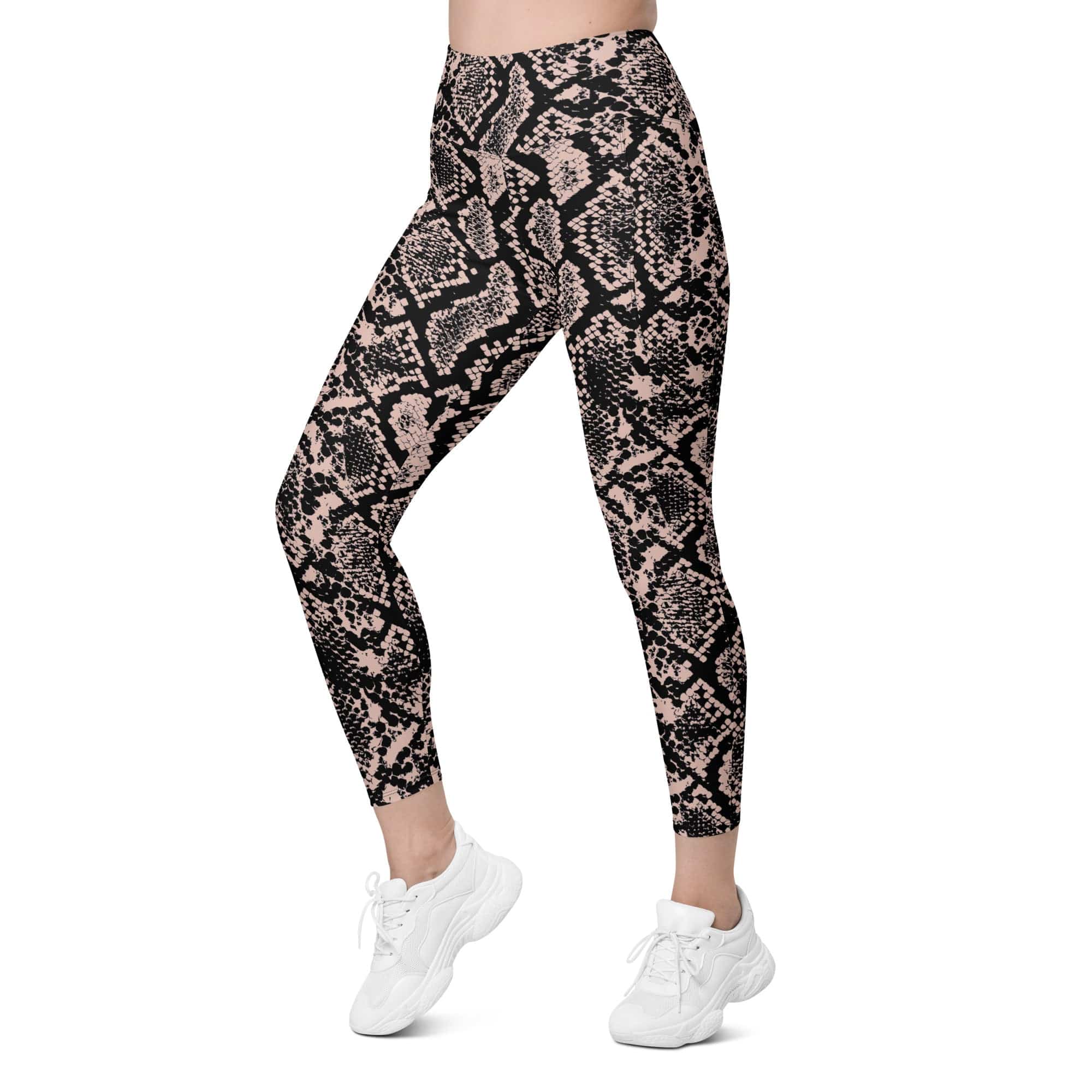 Dusty Pink Snakeskin Leggings With Pockets