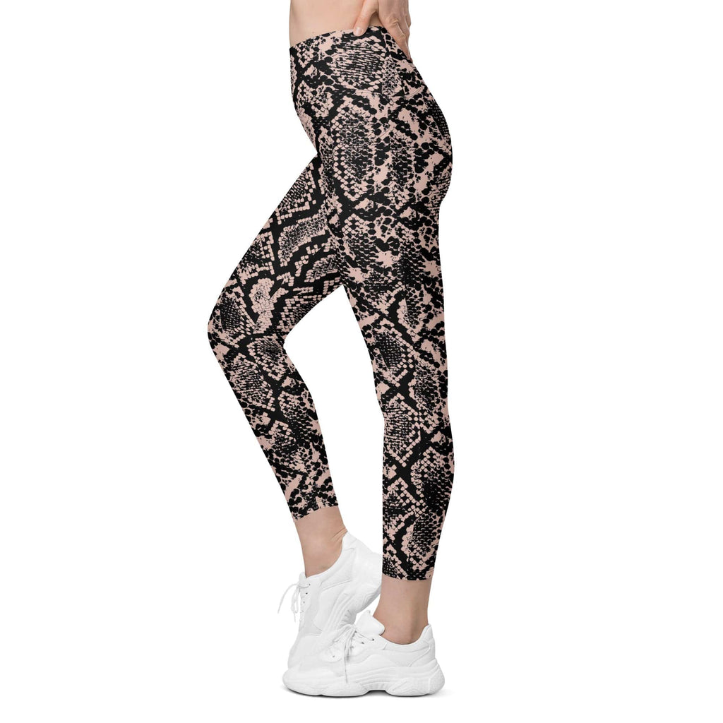 Dusty Pink Snakeskin Leggings With Pockets
