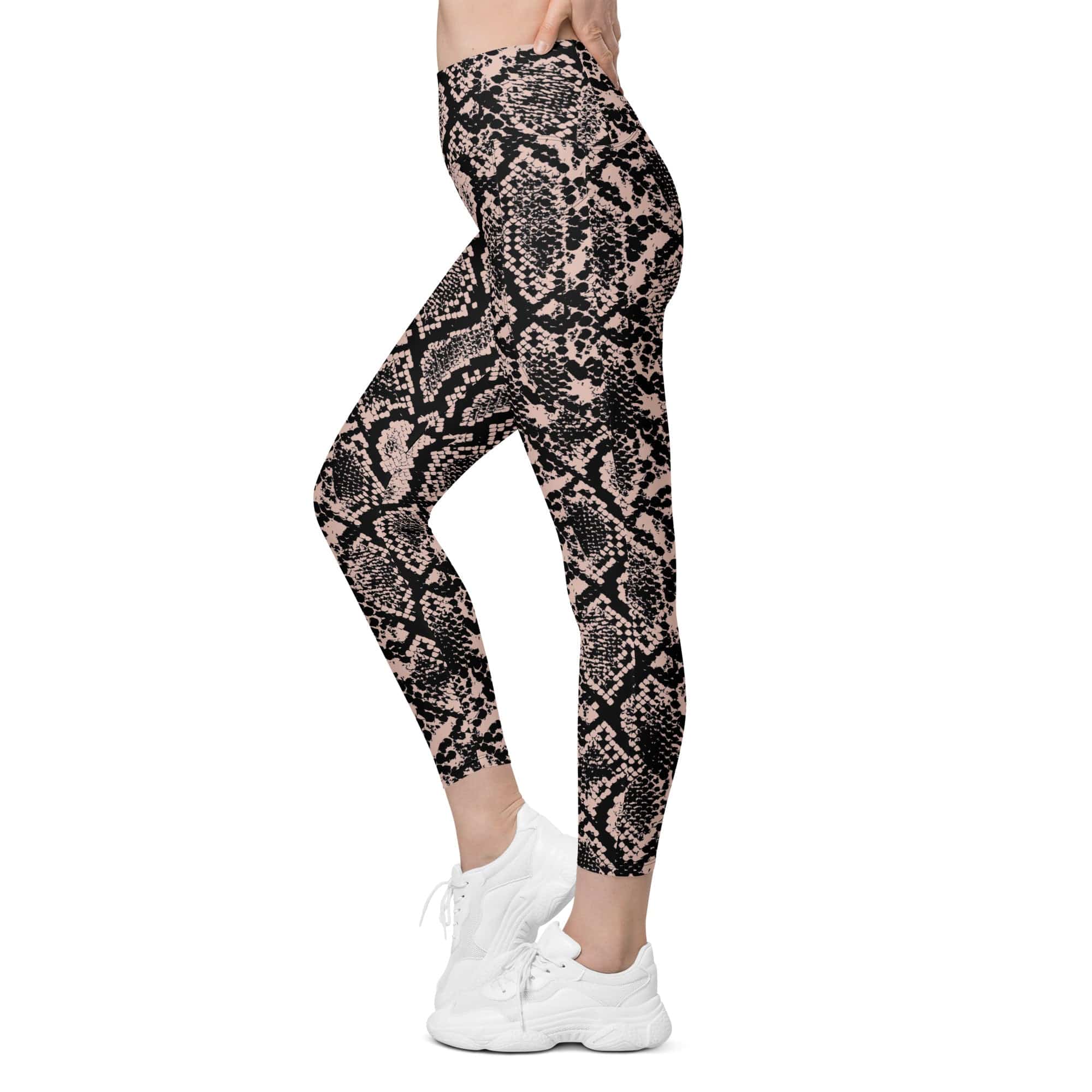 Dusty Pink Snakeskin Leggings With Pockets