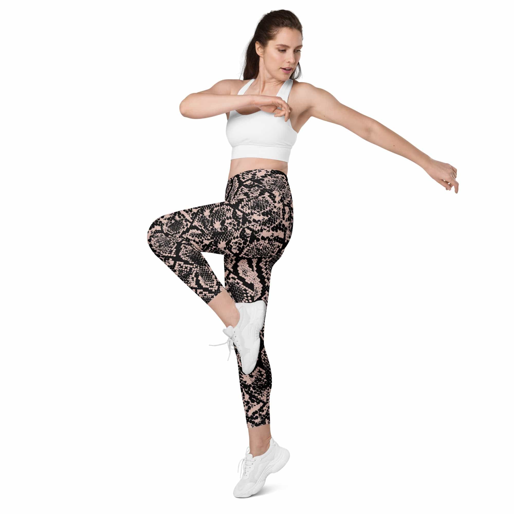 Dusty Pink Snakeskin Leggings With Pockets