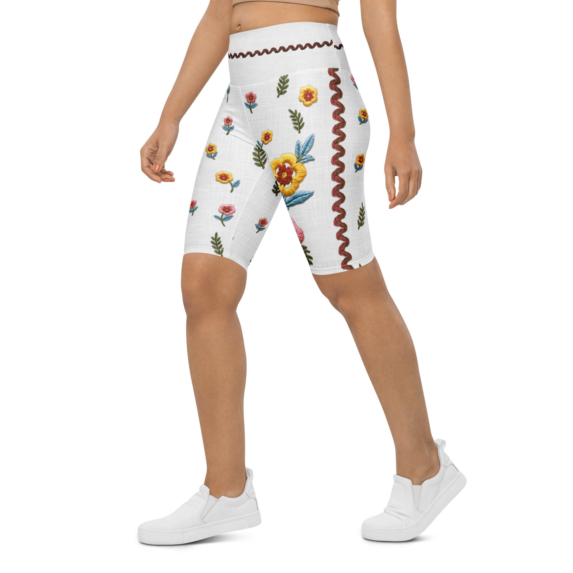 Embroidered Effect Floral Biker Shorts