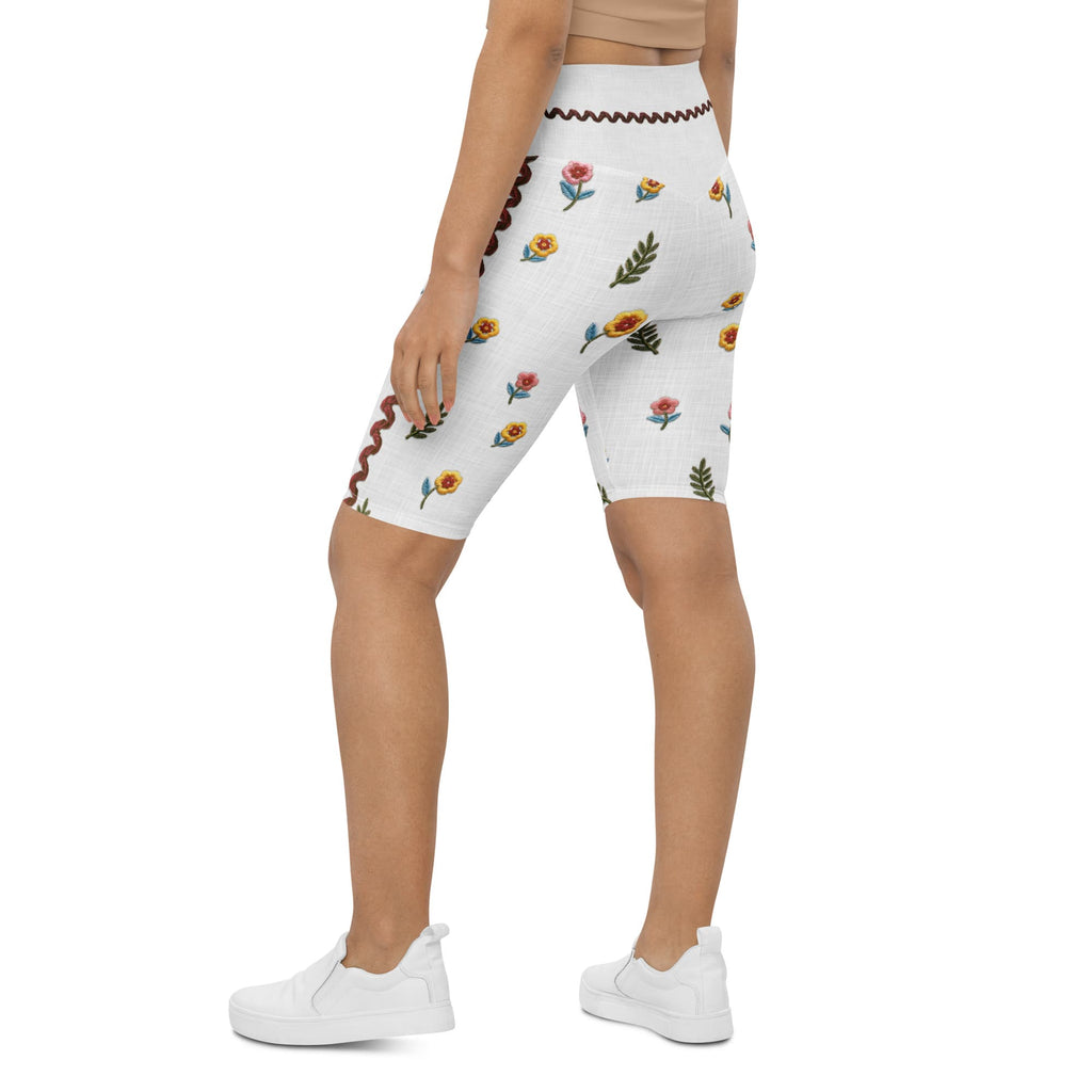 Embroidered Effect Floral Biker Shorts