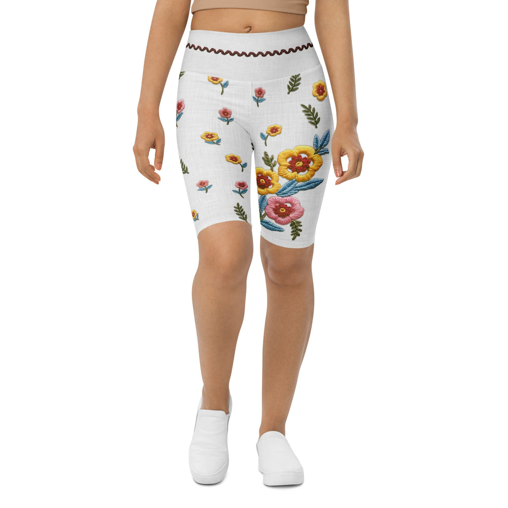 Embroidered Effect Floral Biker Shorts