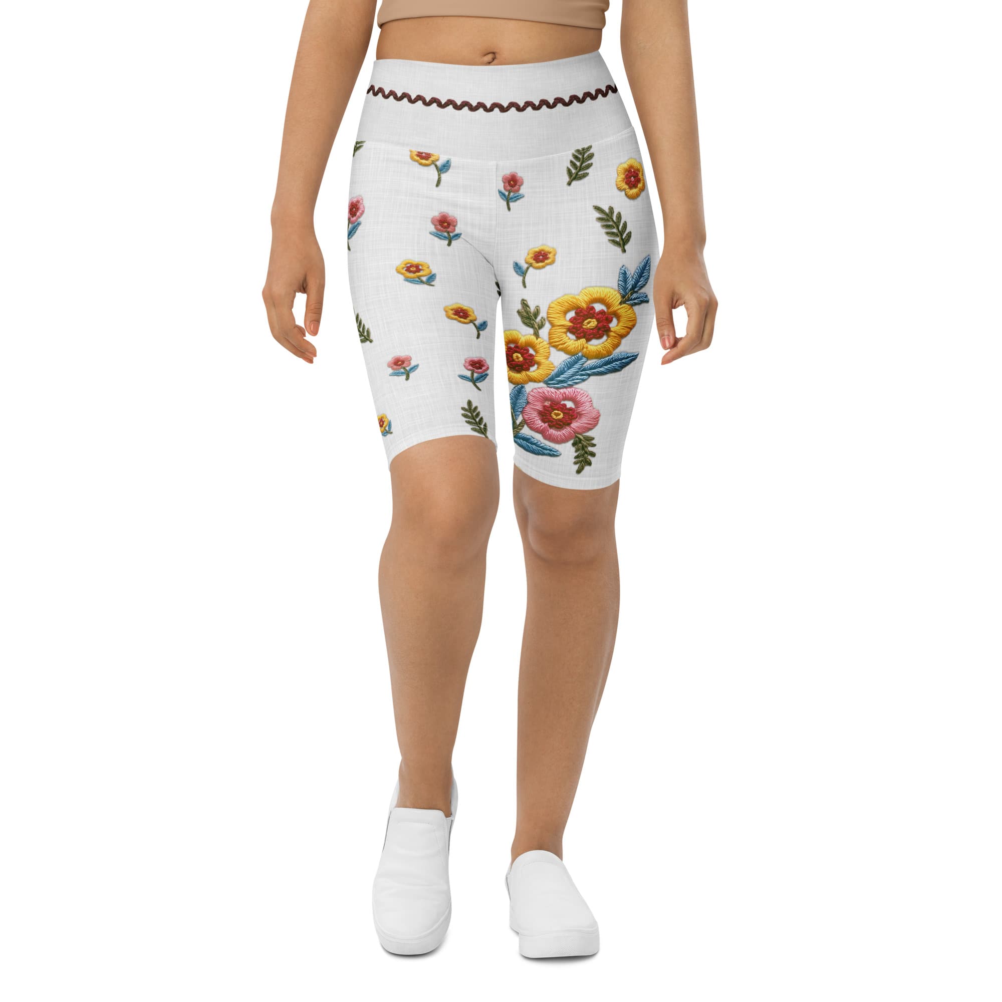 Embroidered Effect Floral Biker Shorts