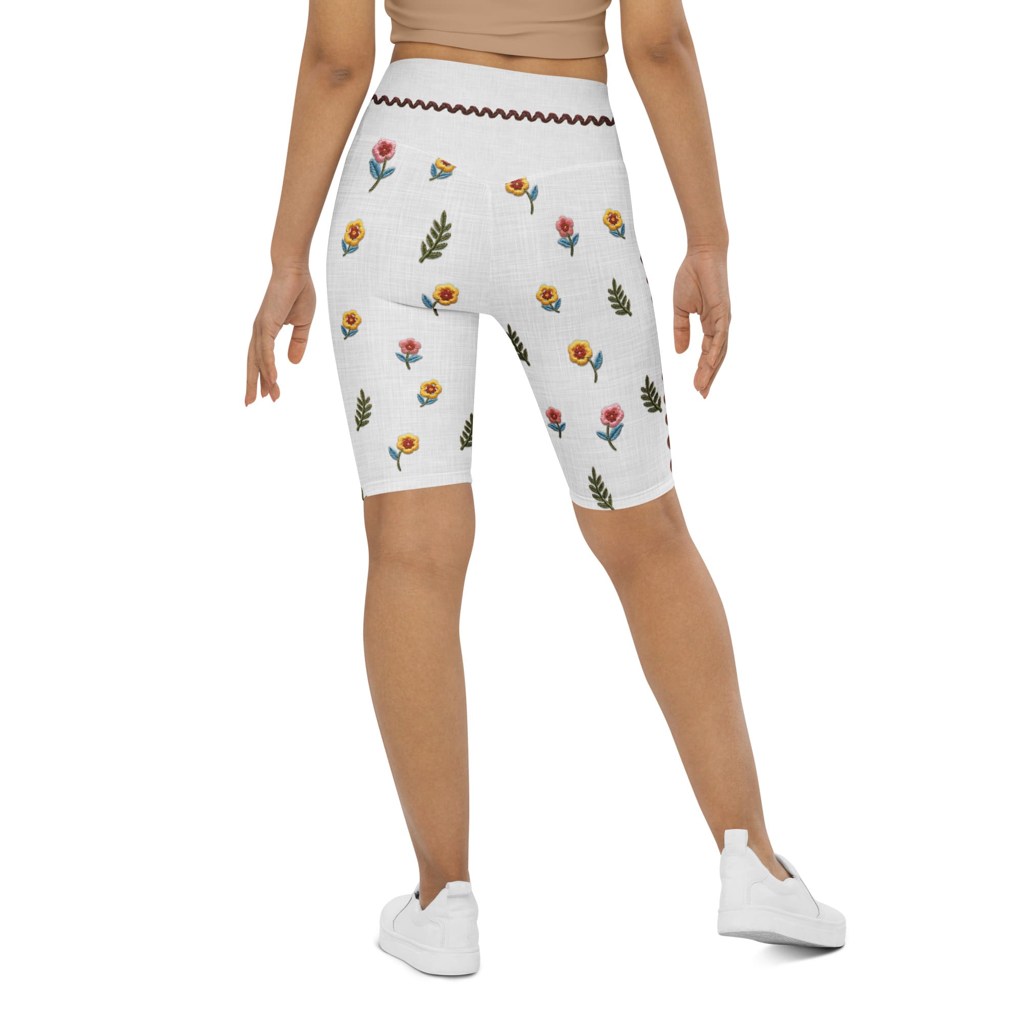Embroidered Effect Floral Biker Shorts