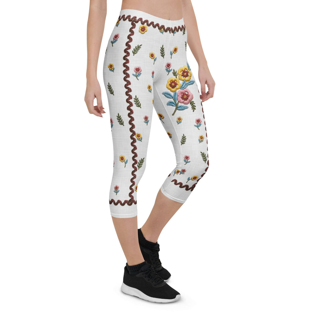 Embroidered Effect Floral Capris