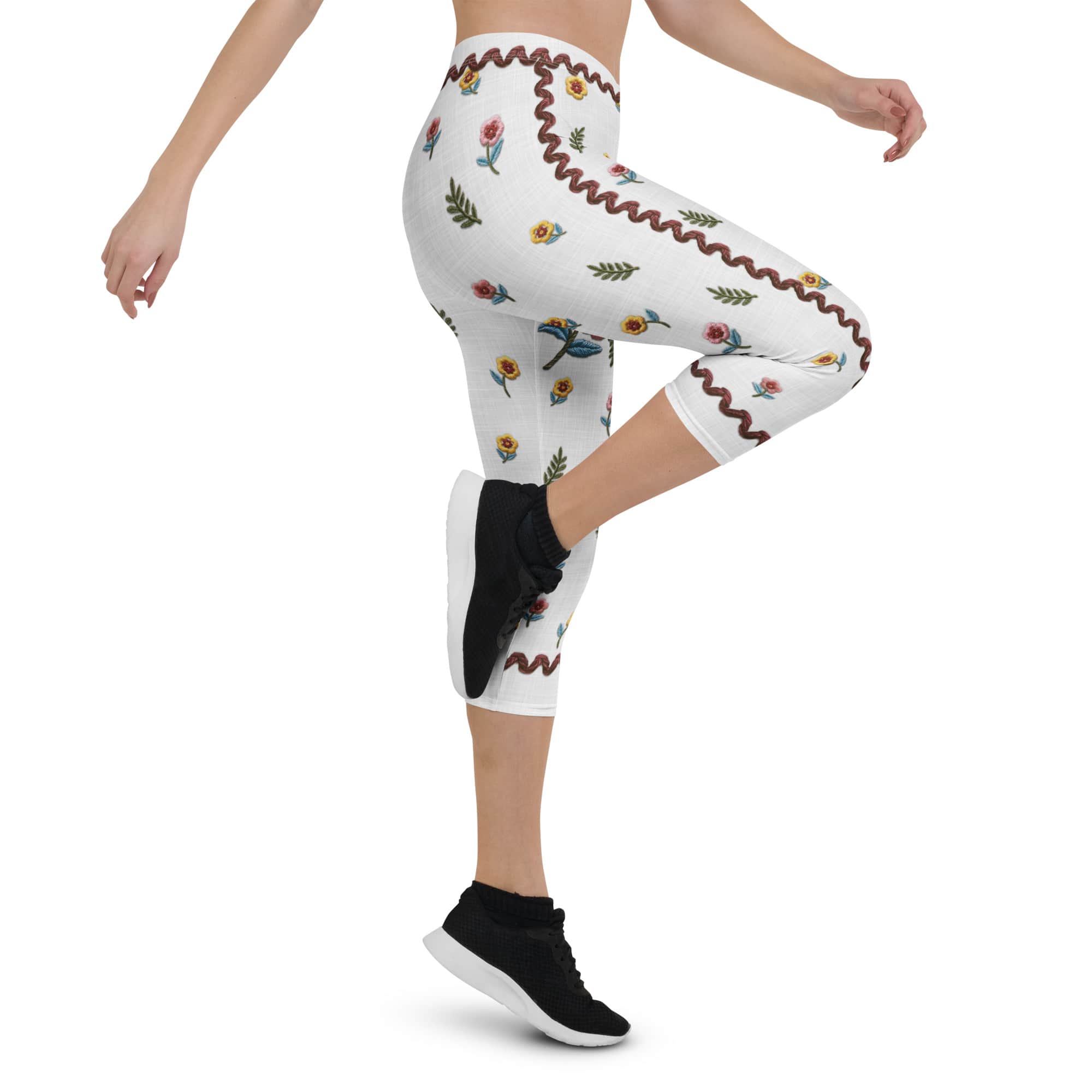 Embroidered Effect Floral Capris