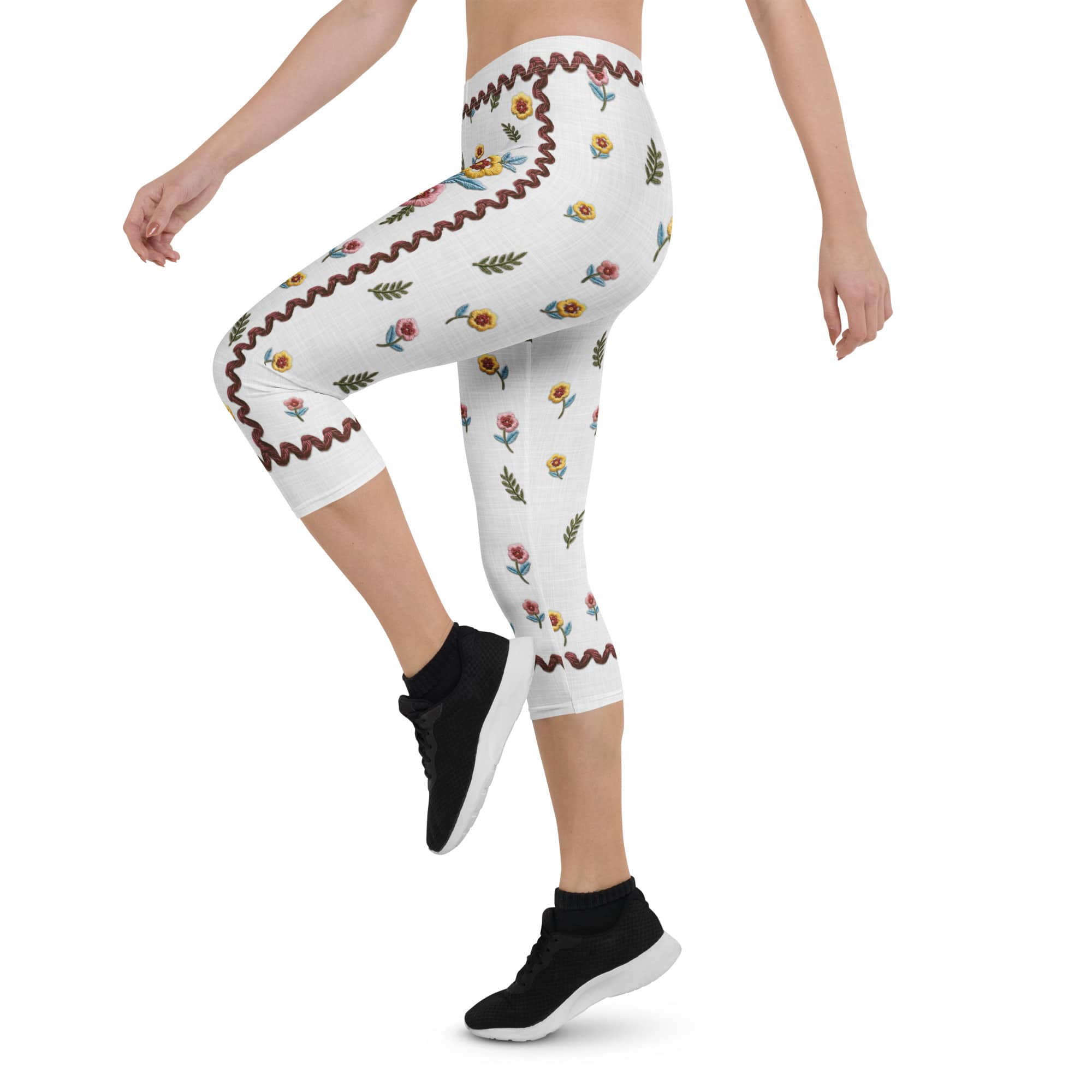 Embroidered Effect Floral Capris