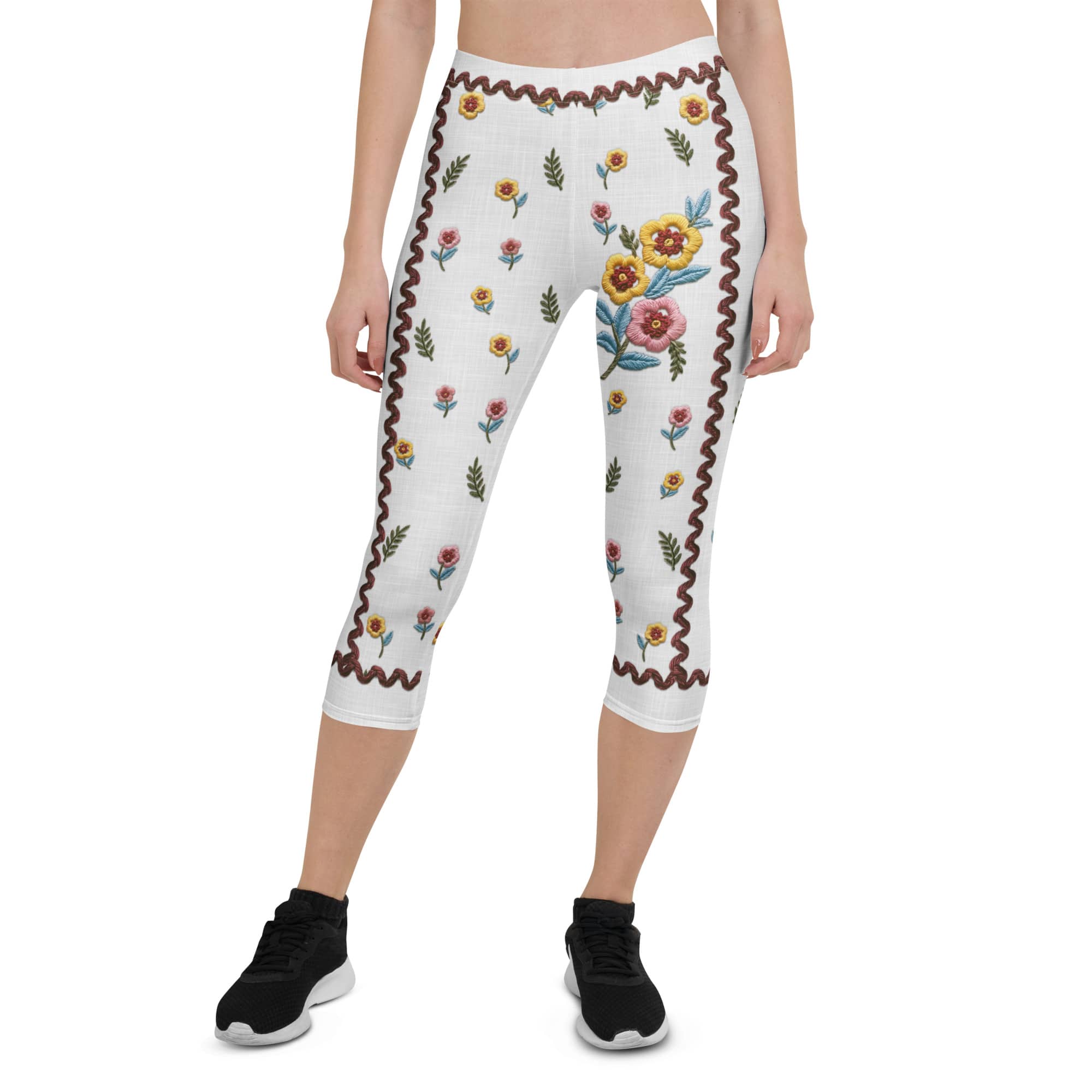 Embroidered Effect Floral Capris