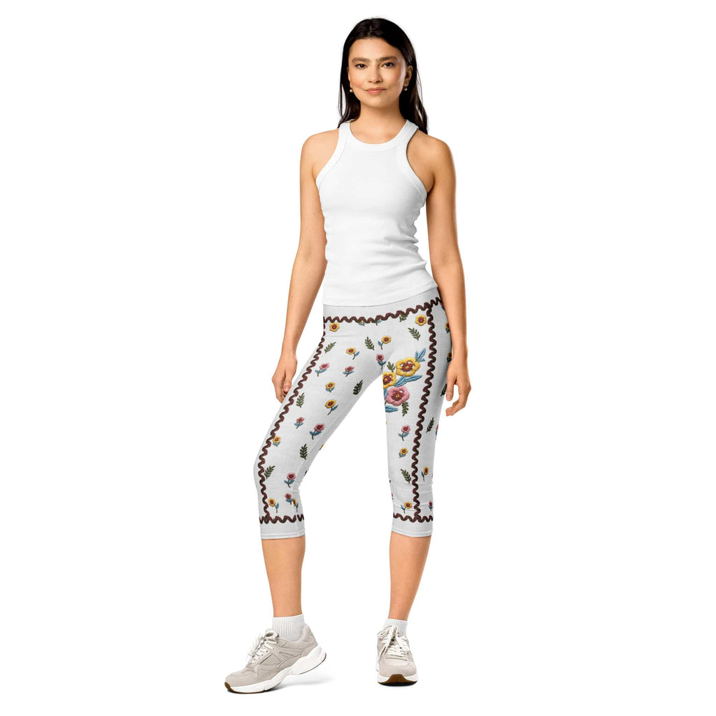 Embroidered Effect Floral Capris