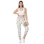 Embroidered Effect Floral Crossover Leggings With Pockets