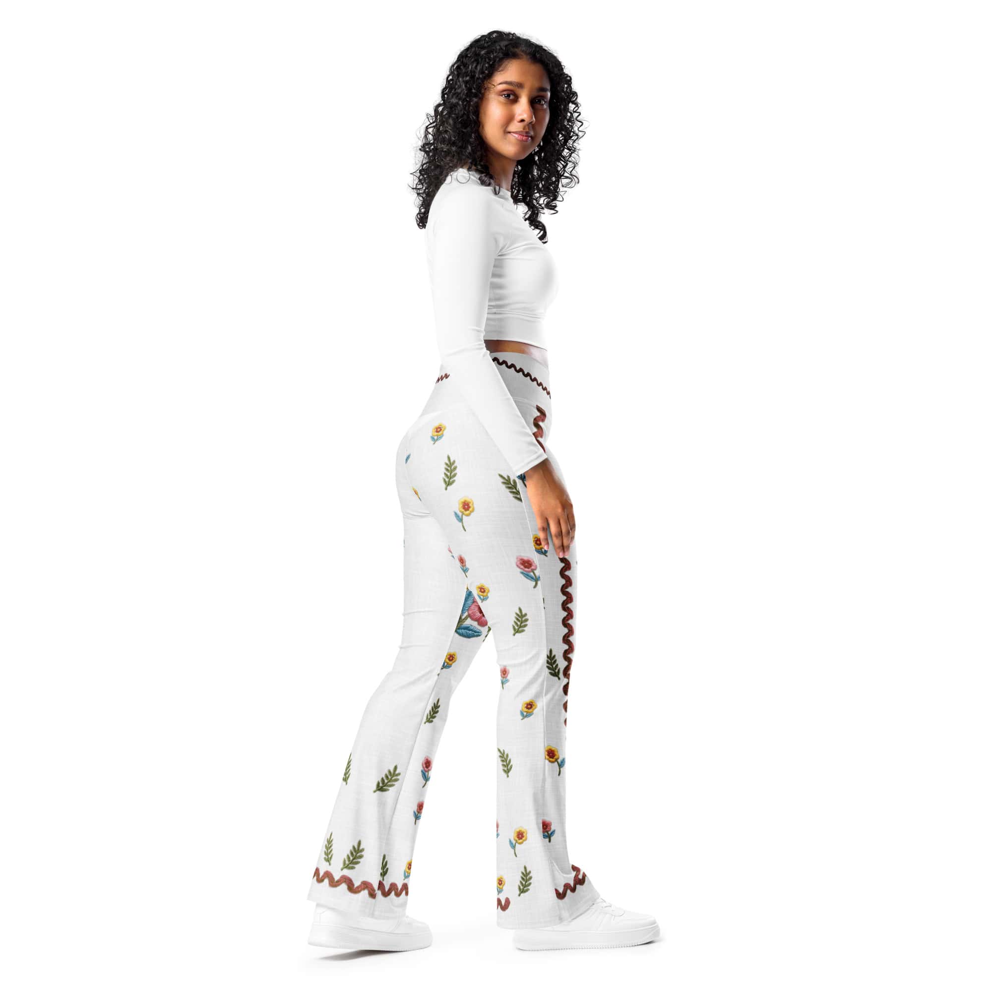 Embroidered Effect Floral Flare Leggings