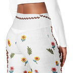 Embroidered Effect Floral Flare Leggings