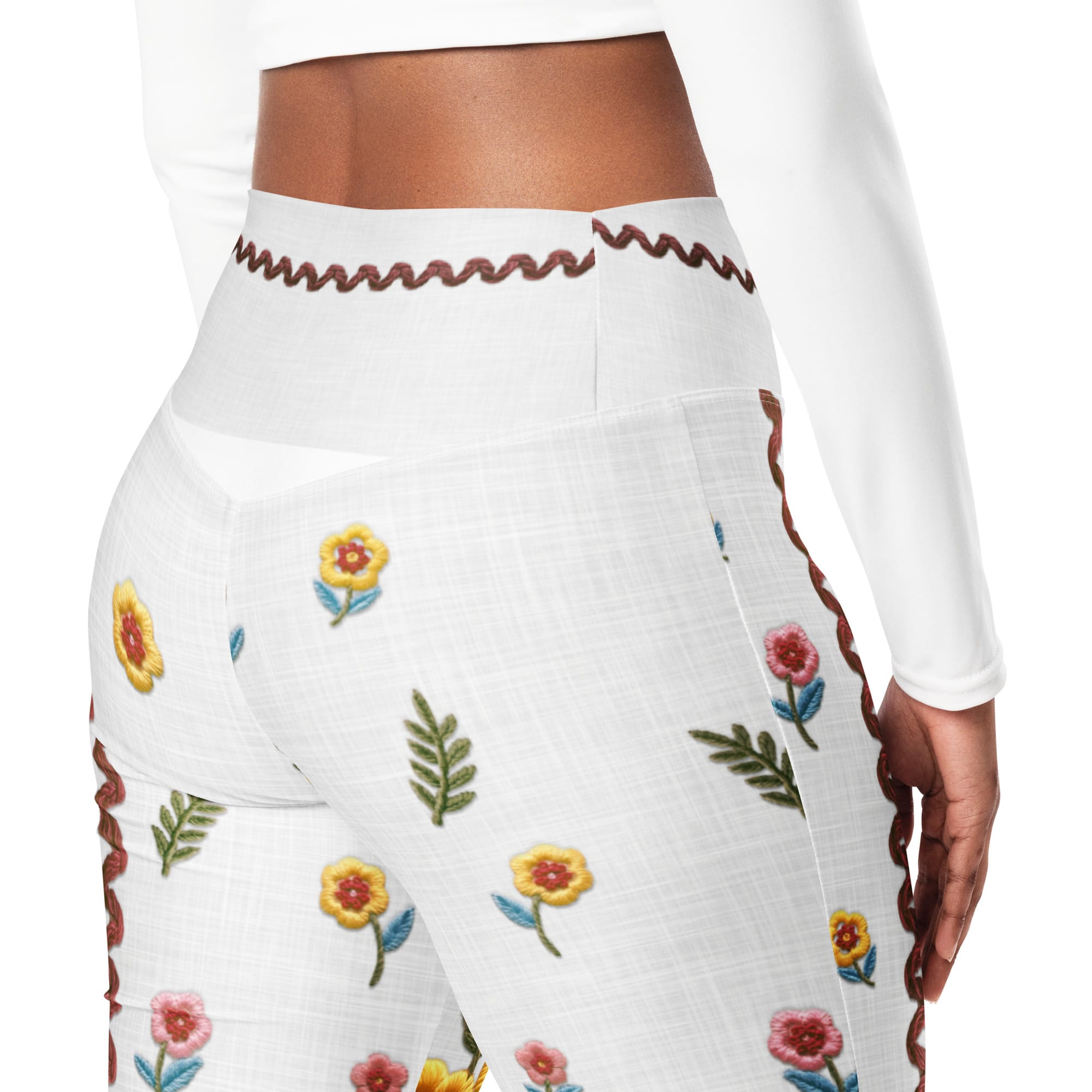 Embroidered Effect Floral Flare Leggings