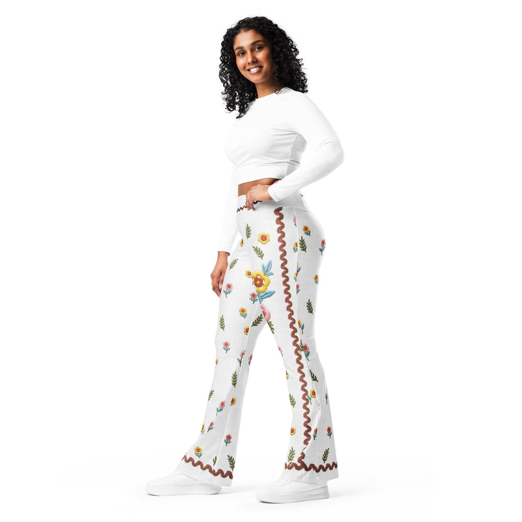 Embroidered Effect Floral Flare Leggings