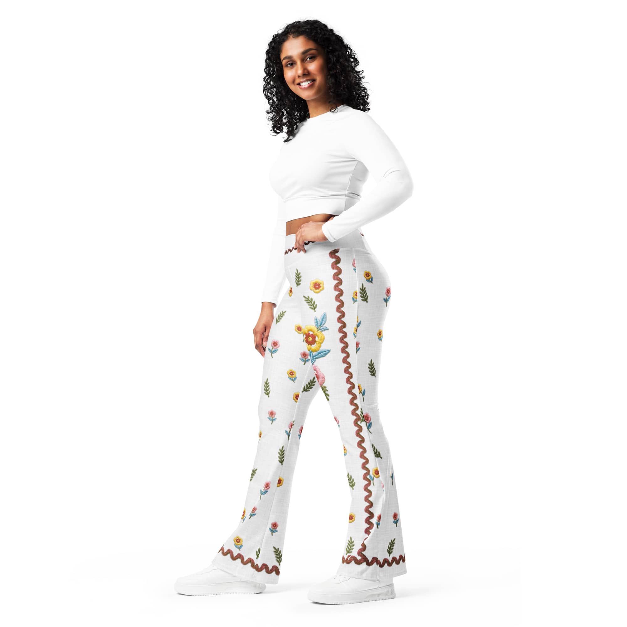 Embroidered Effect Floral Flare Leggings