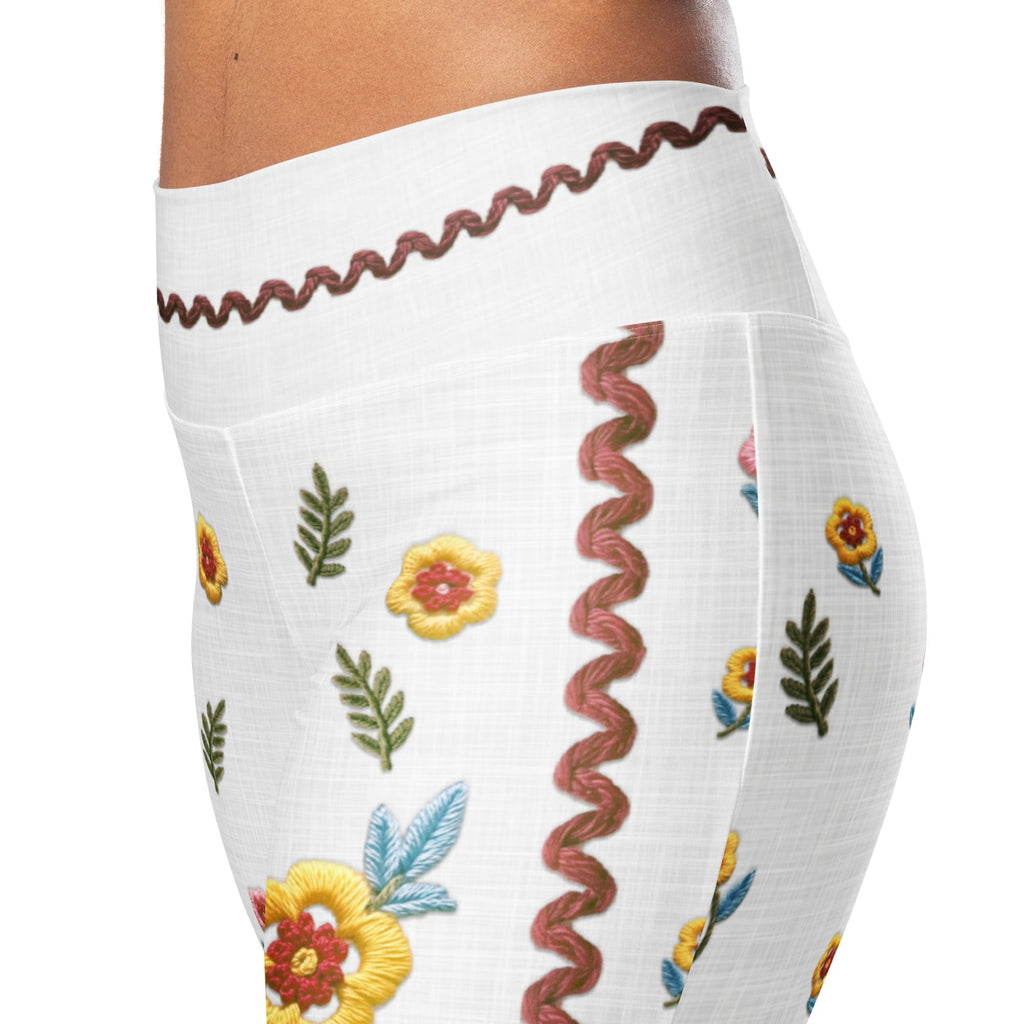 Embroidered Effect Floral Flare Leggings