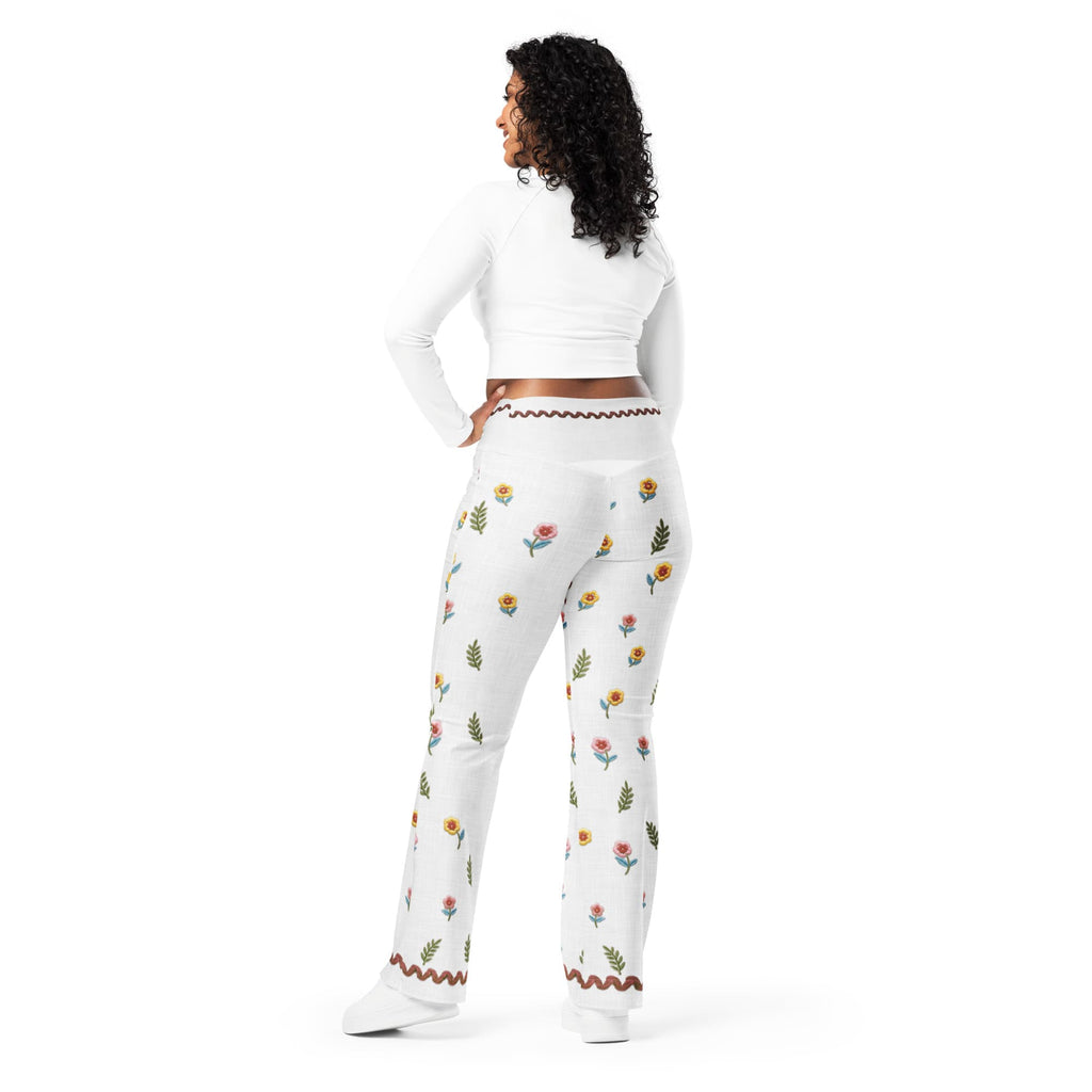 Embroidered Effect Floral Flare Leggings