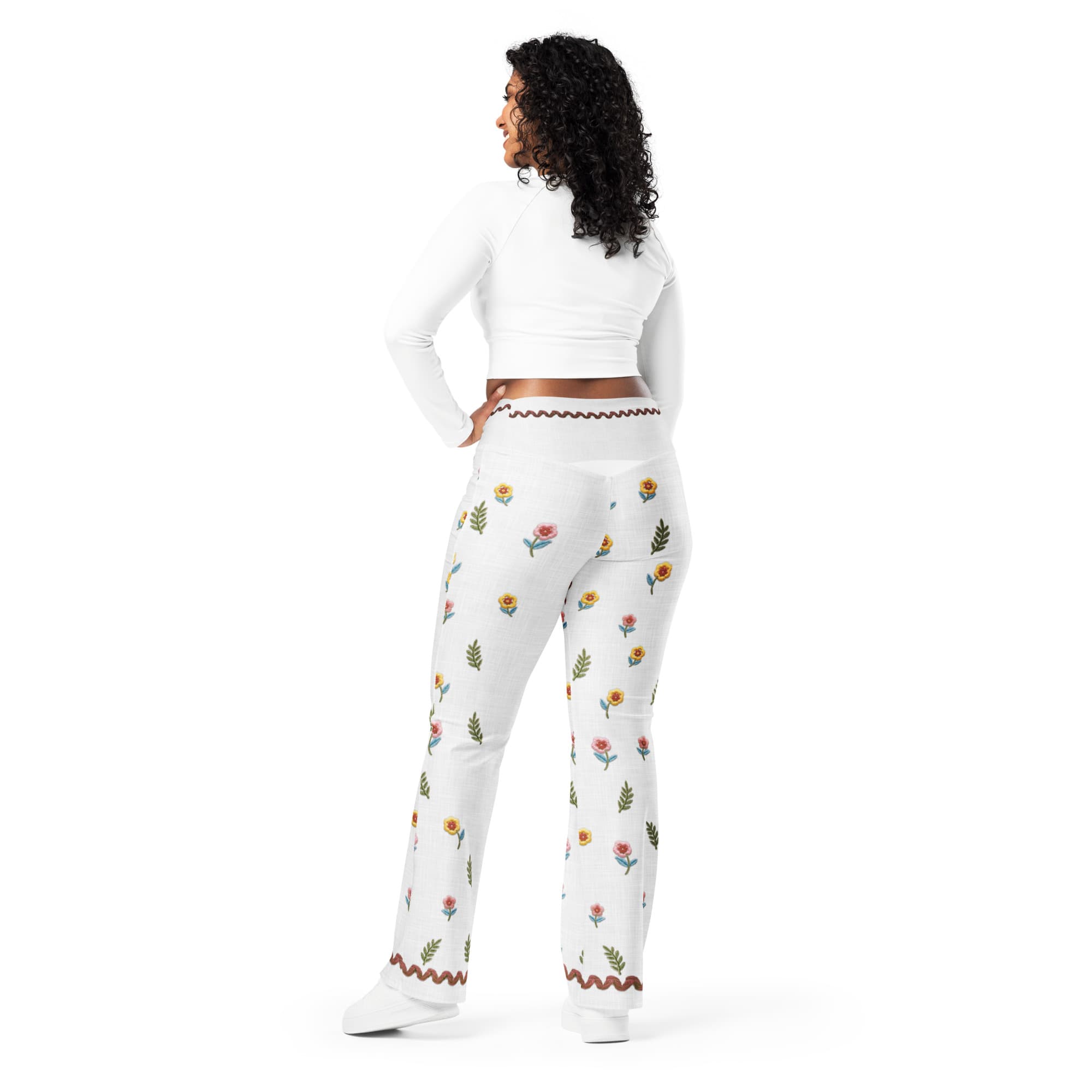 Embroidered Effect Floral Flare Leggings