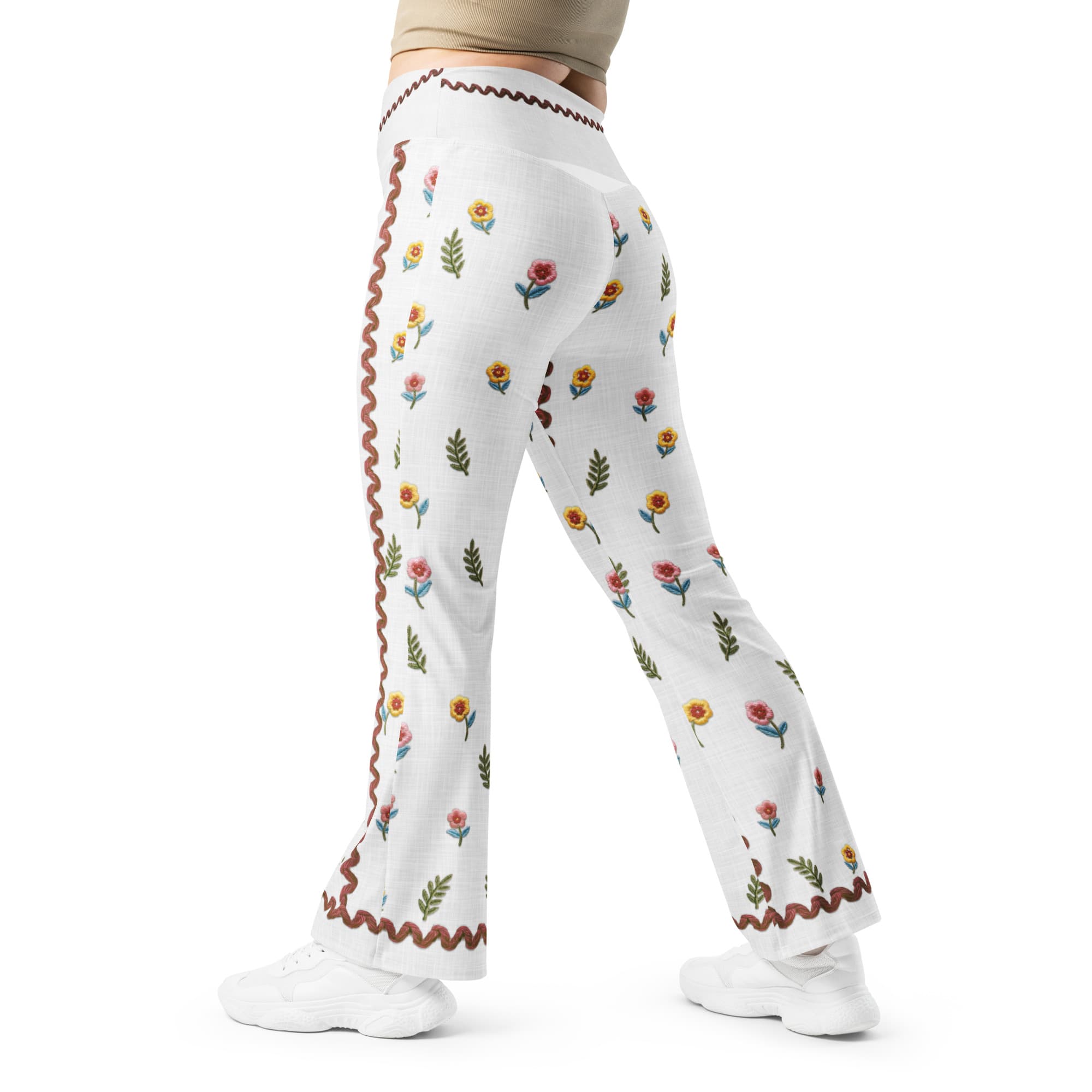 Embroidered Effect Floral Flare Leggings