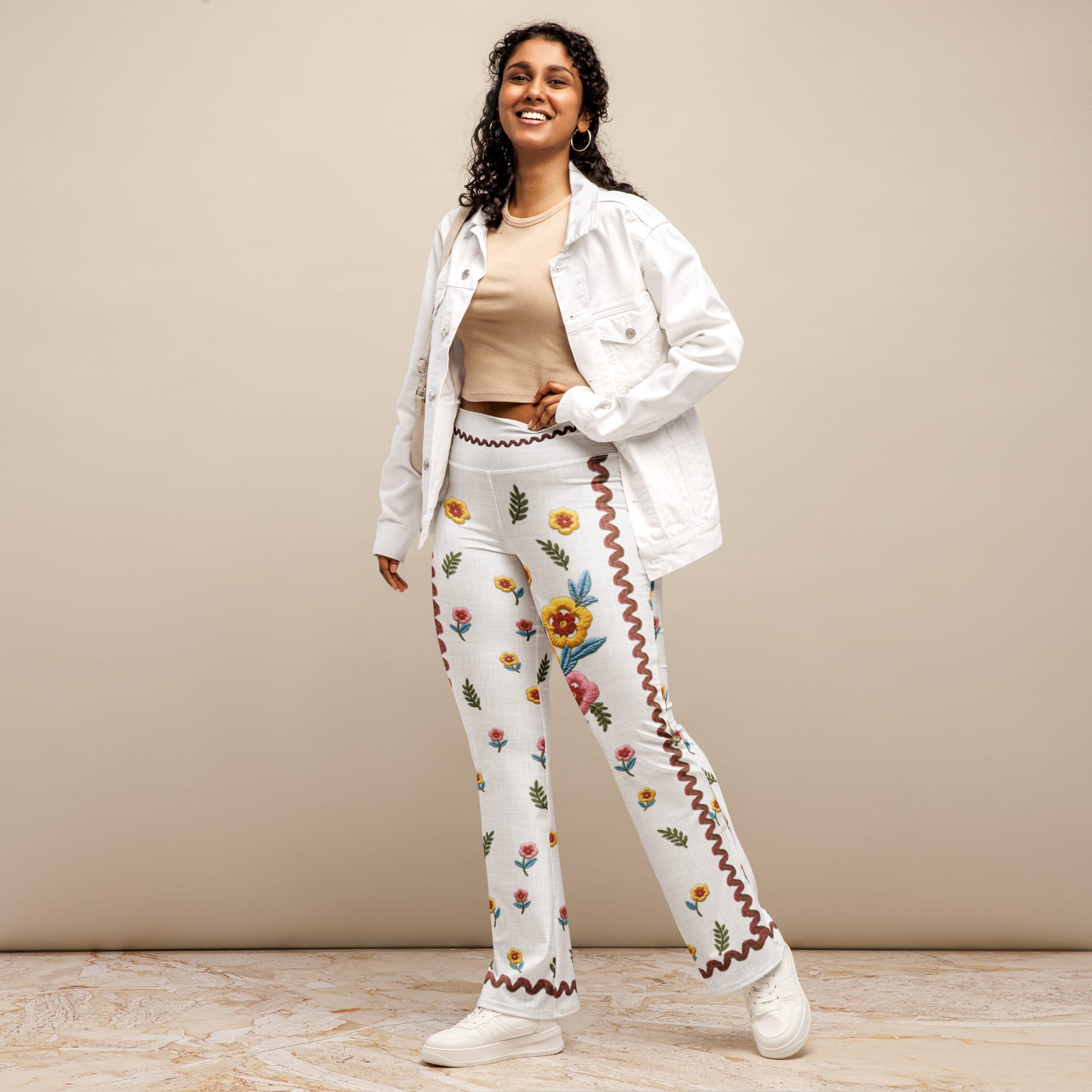 Embroidered Effect Floral Flare Leggings
