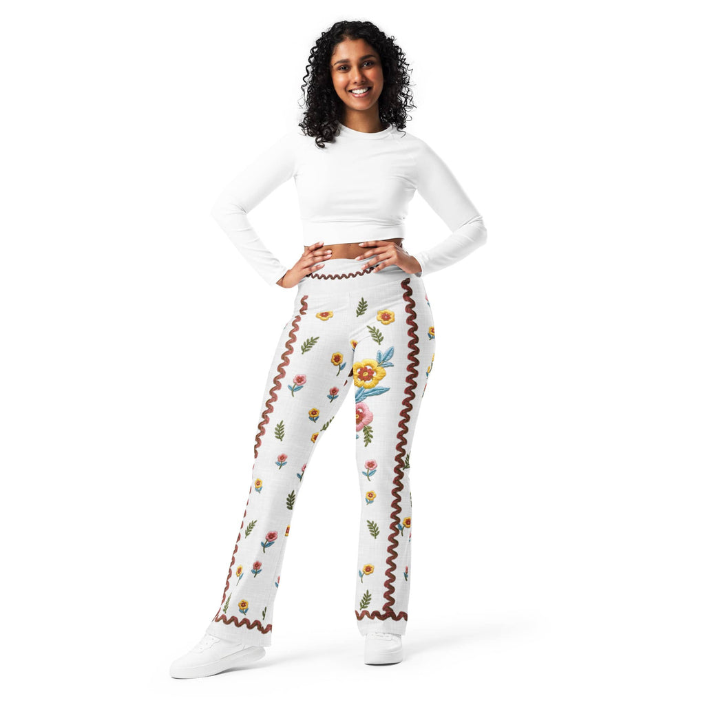 Embroidered Effect Floral Flare Leggings