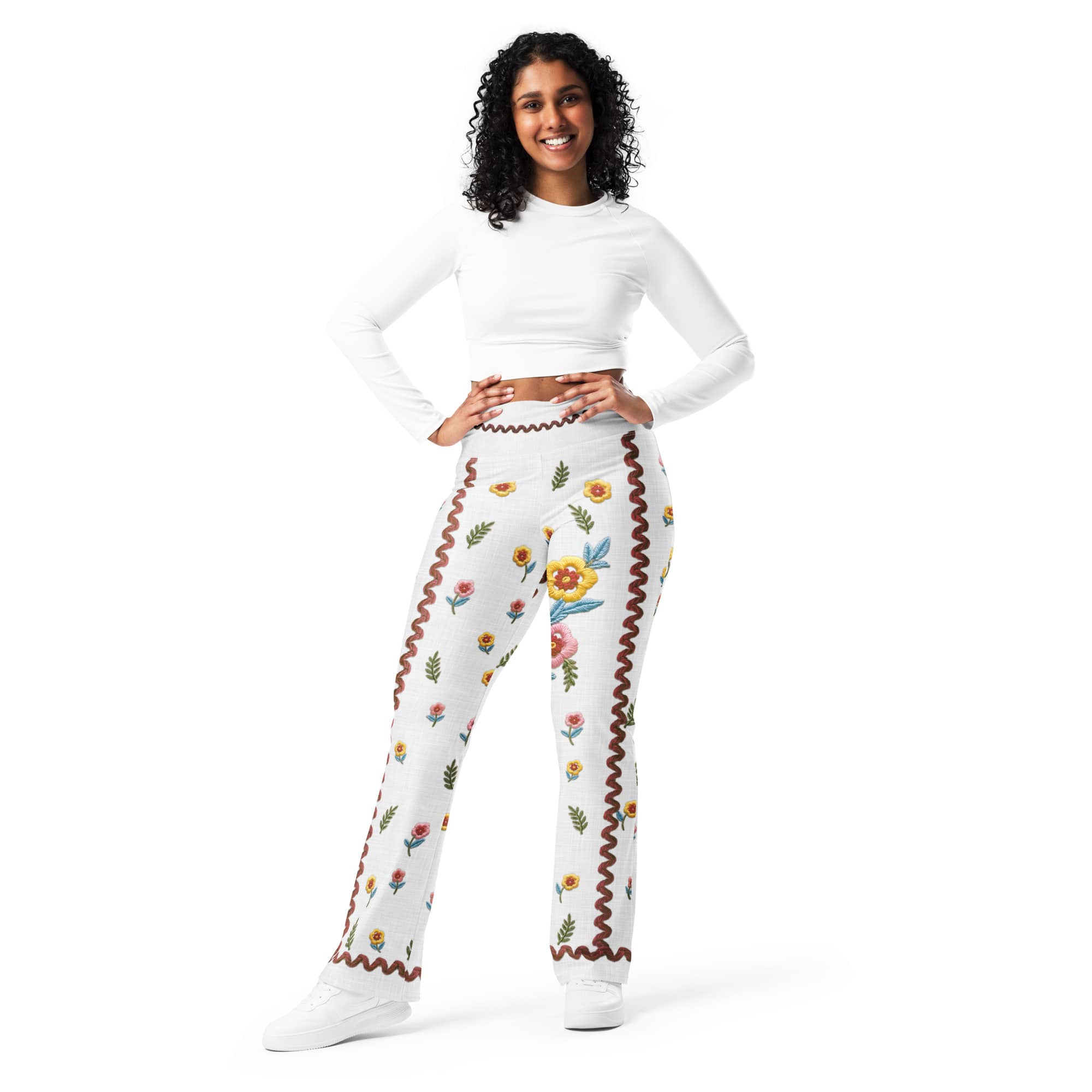 Embroidered Effect Floral Flare Leggings