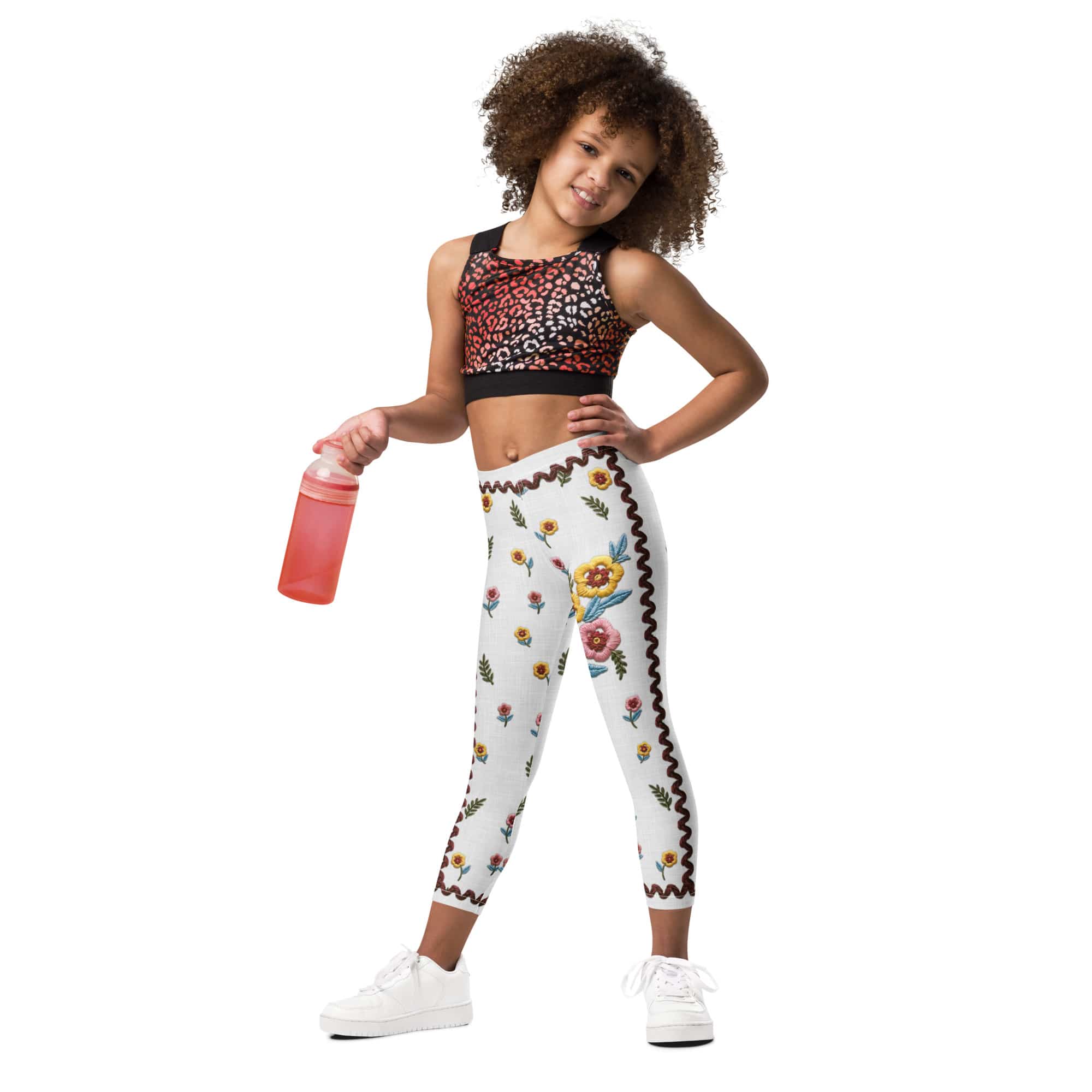 Embroidered Effect Floral Kid's Leggings
