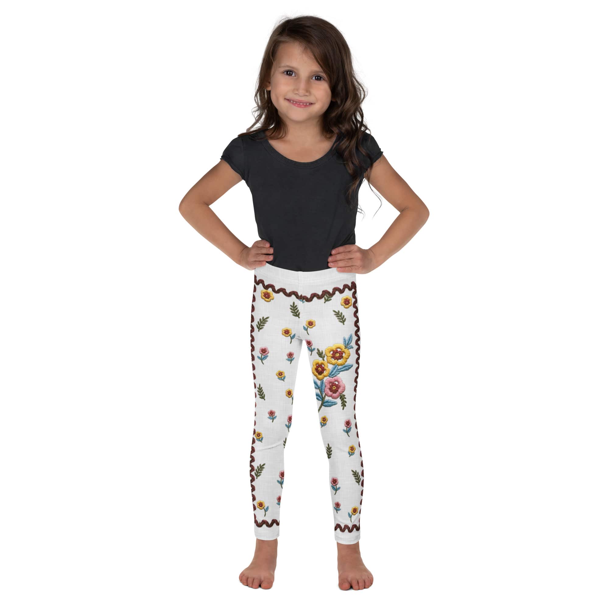 Embroidered Effect Floral Kid's Leggings