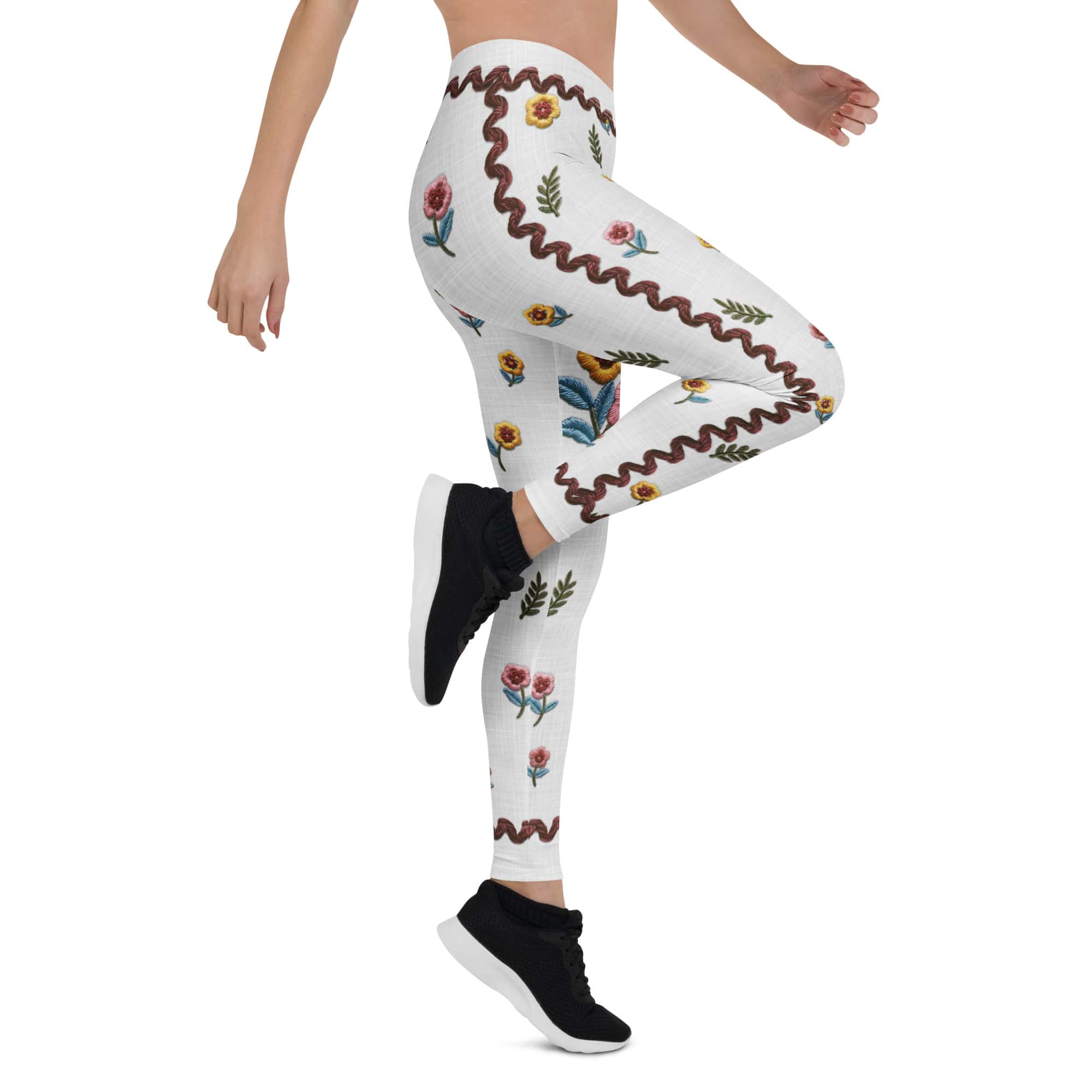 Embroidered Effect Floral Leggings