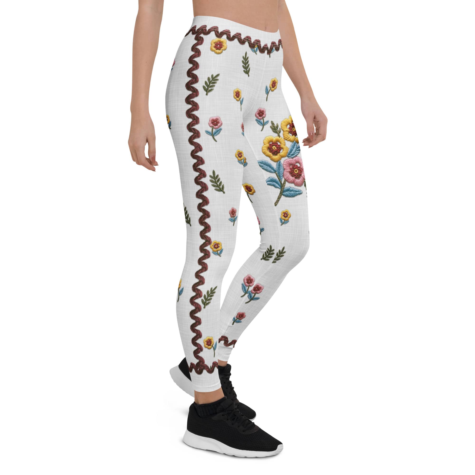 Embroidered Effect Floral Leggings