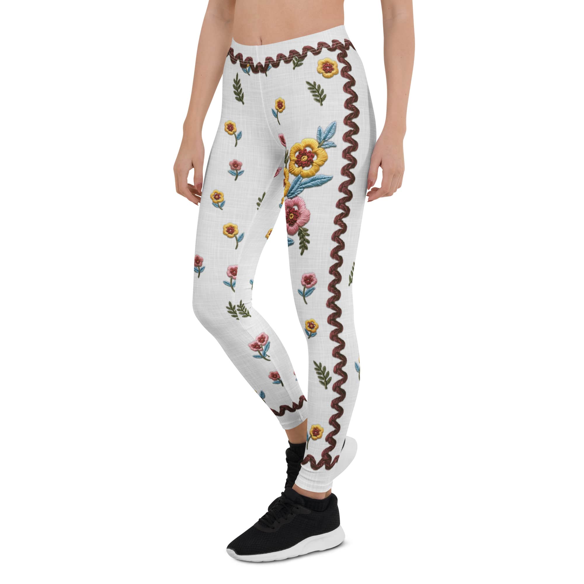 Embroidered Effect Floral Leggings