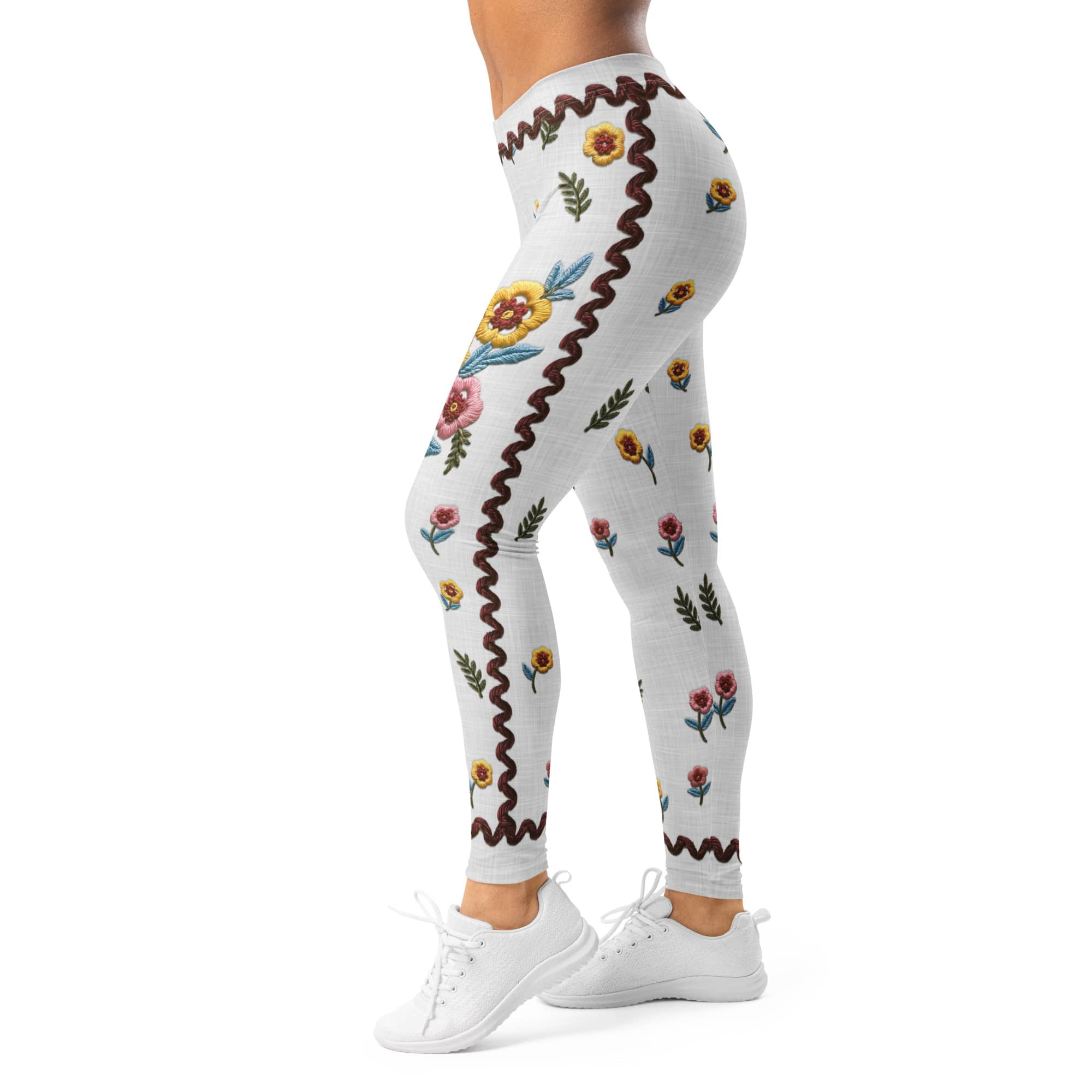 Embroidered Effect Floral Leggings