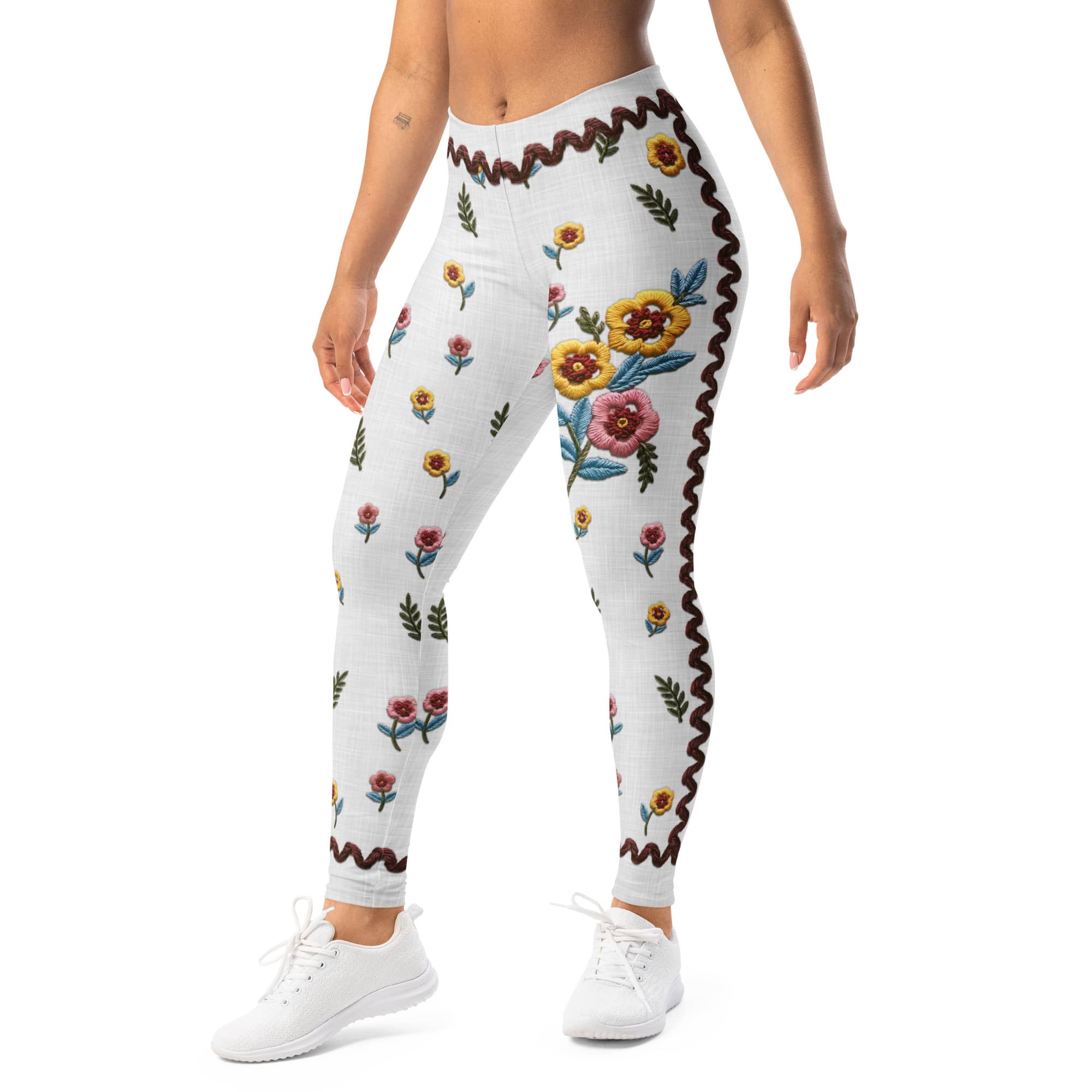 Embroidered Effect Floral Leggings