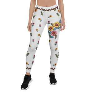 Embroidered Effect Floral Leggings