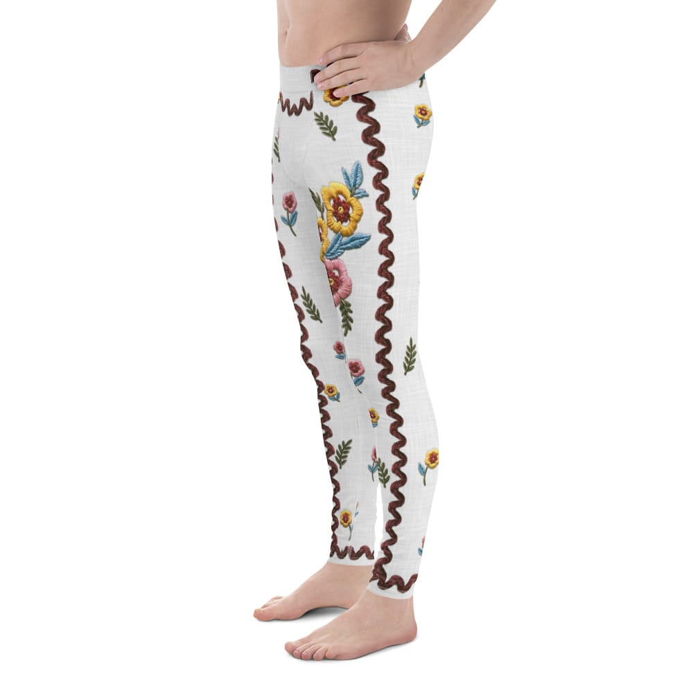 Embroidered Effect Floral Men's Leggings