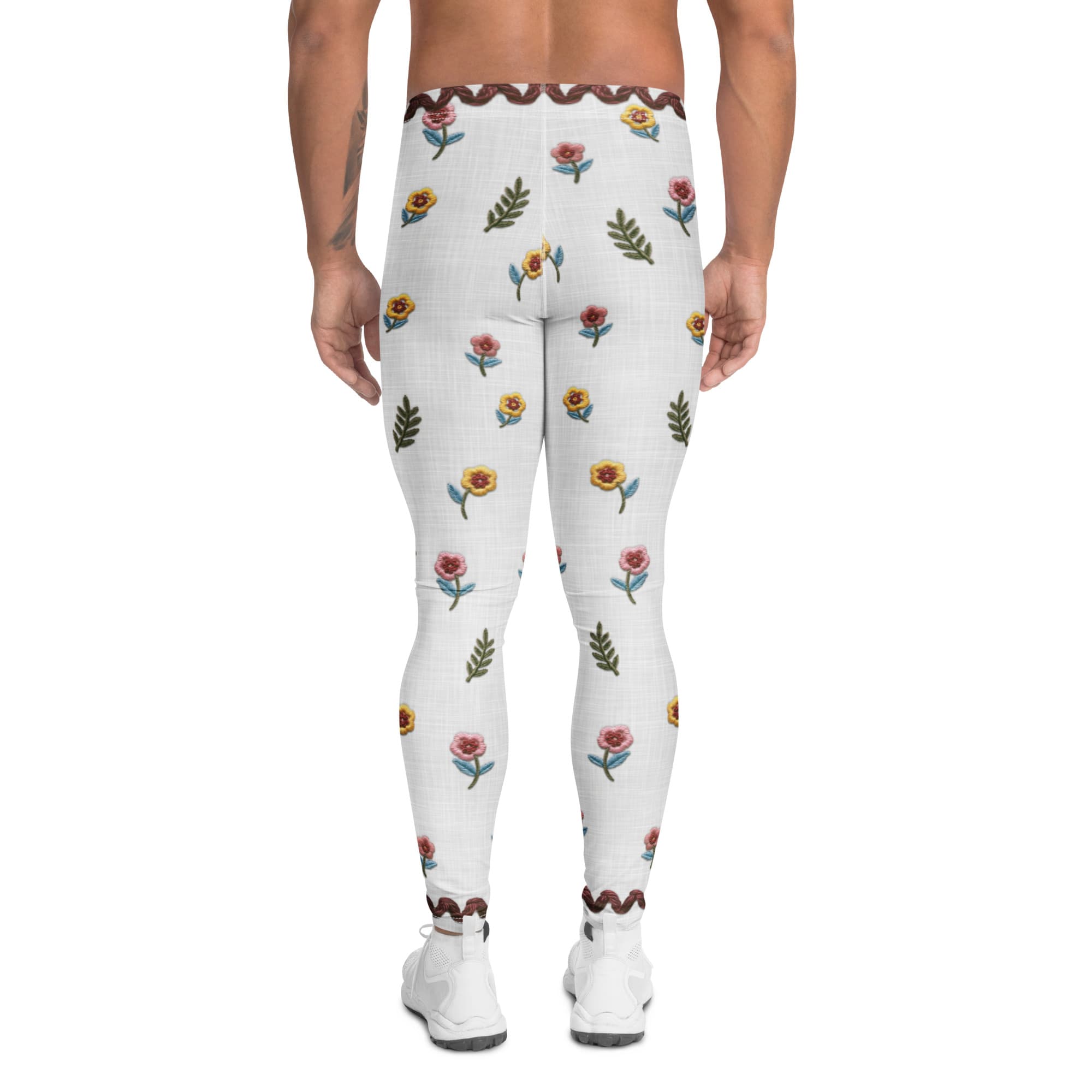Embroidered Effect Floral Men's Leggings